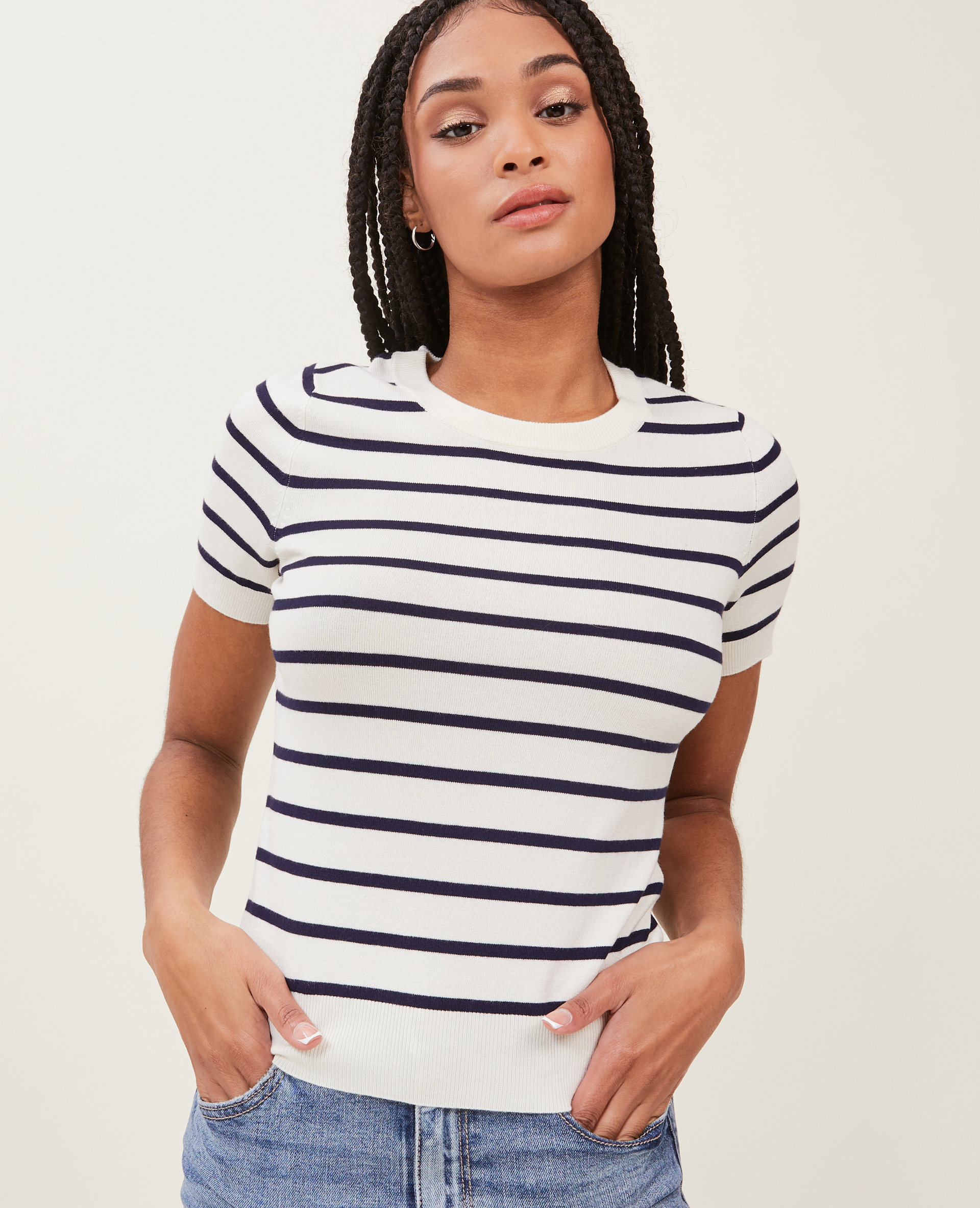Pull manches courtes en maille fine blanc - Pimkie