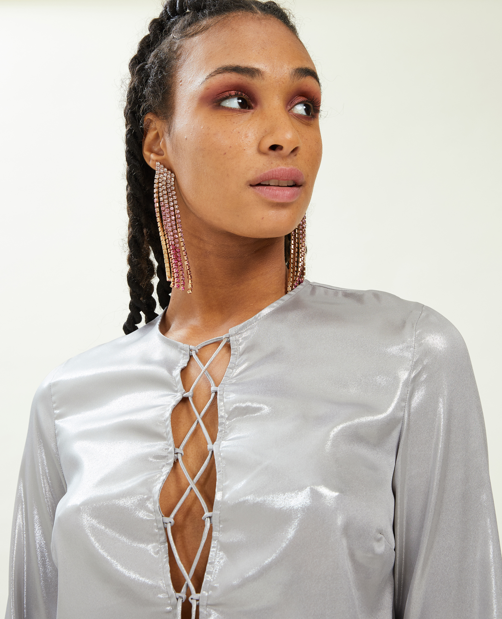 Blouse courte avec lien croisé à nouer gris - Pimkie