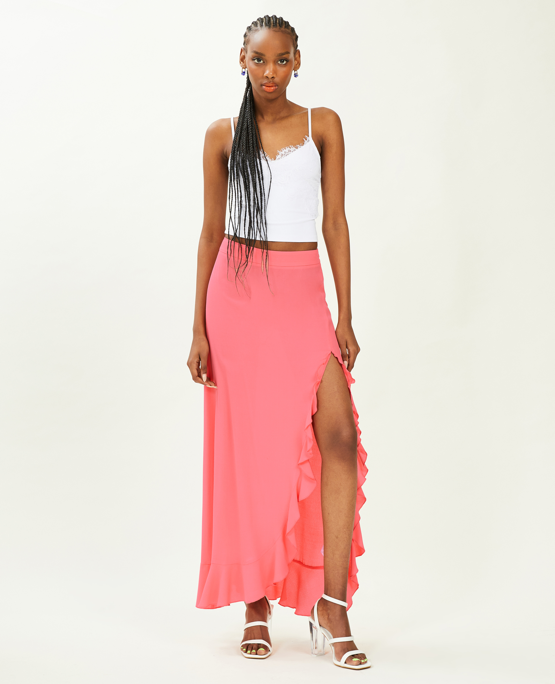 Jupe longue avec volant rose - Pimkie