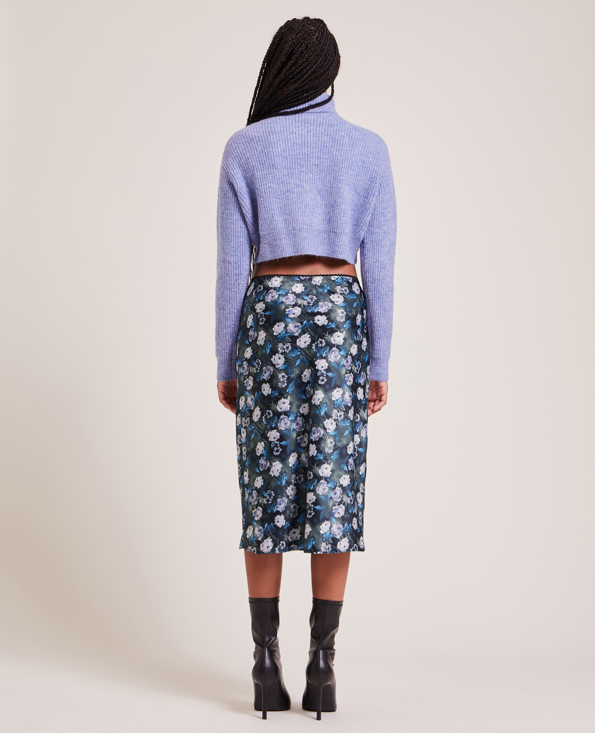 Jupe midi en tissu satiné noir - Pimkie