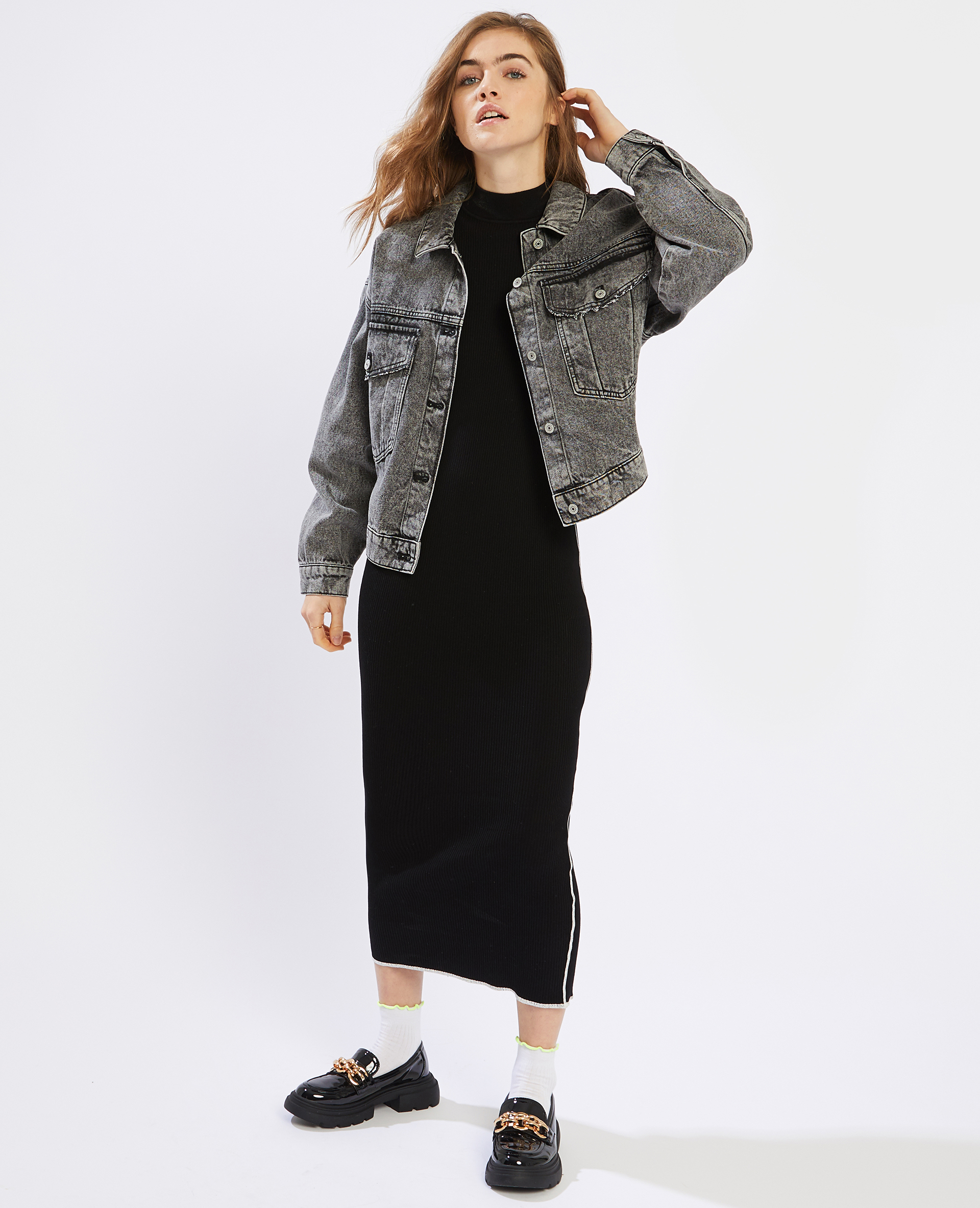 Robe longue maille côtelée noir - Pimkie