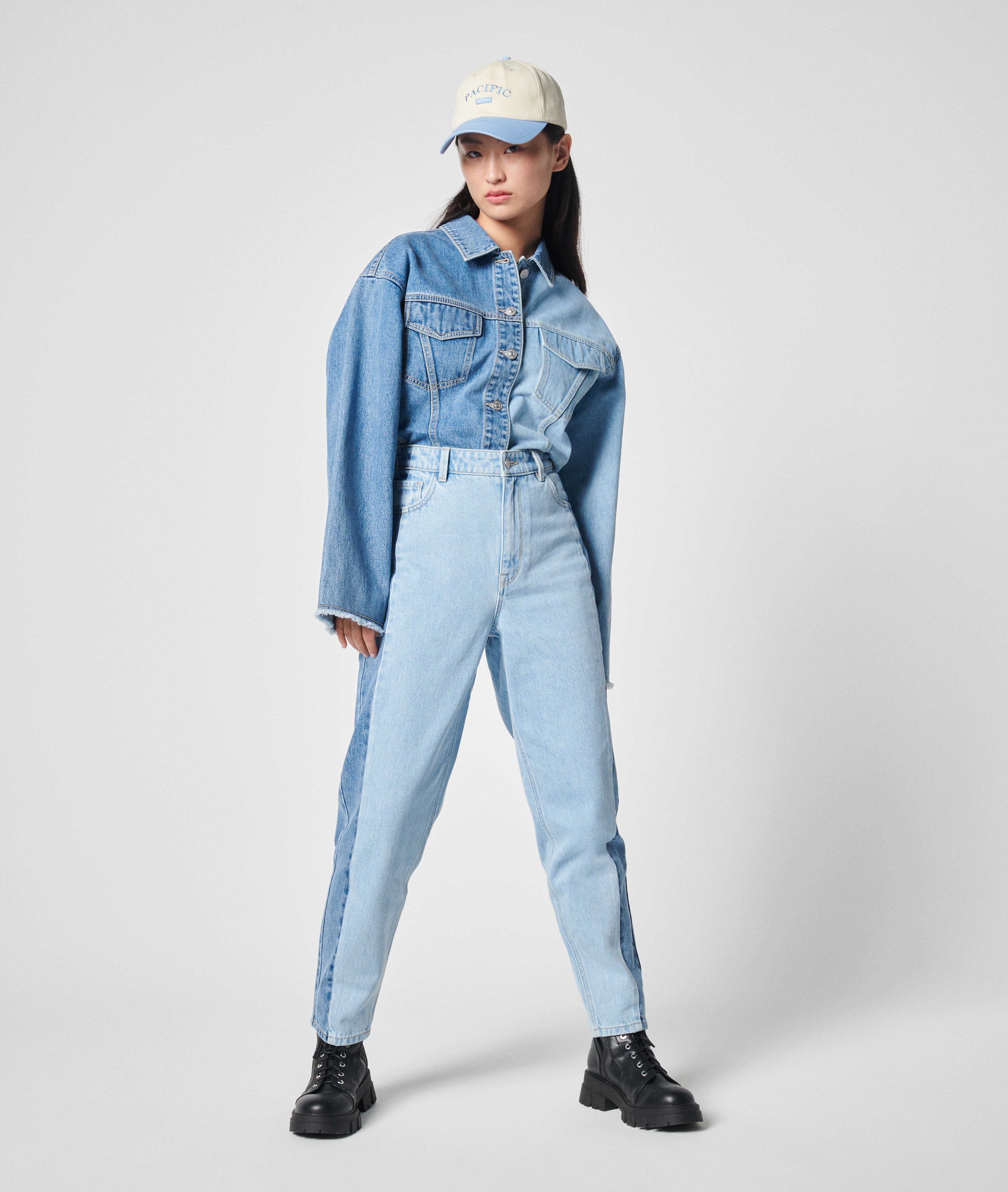 Jean mom bicolore sale