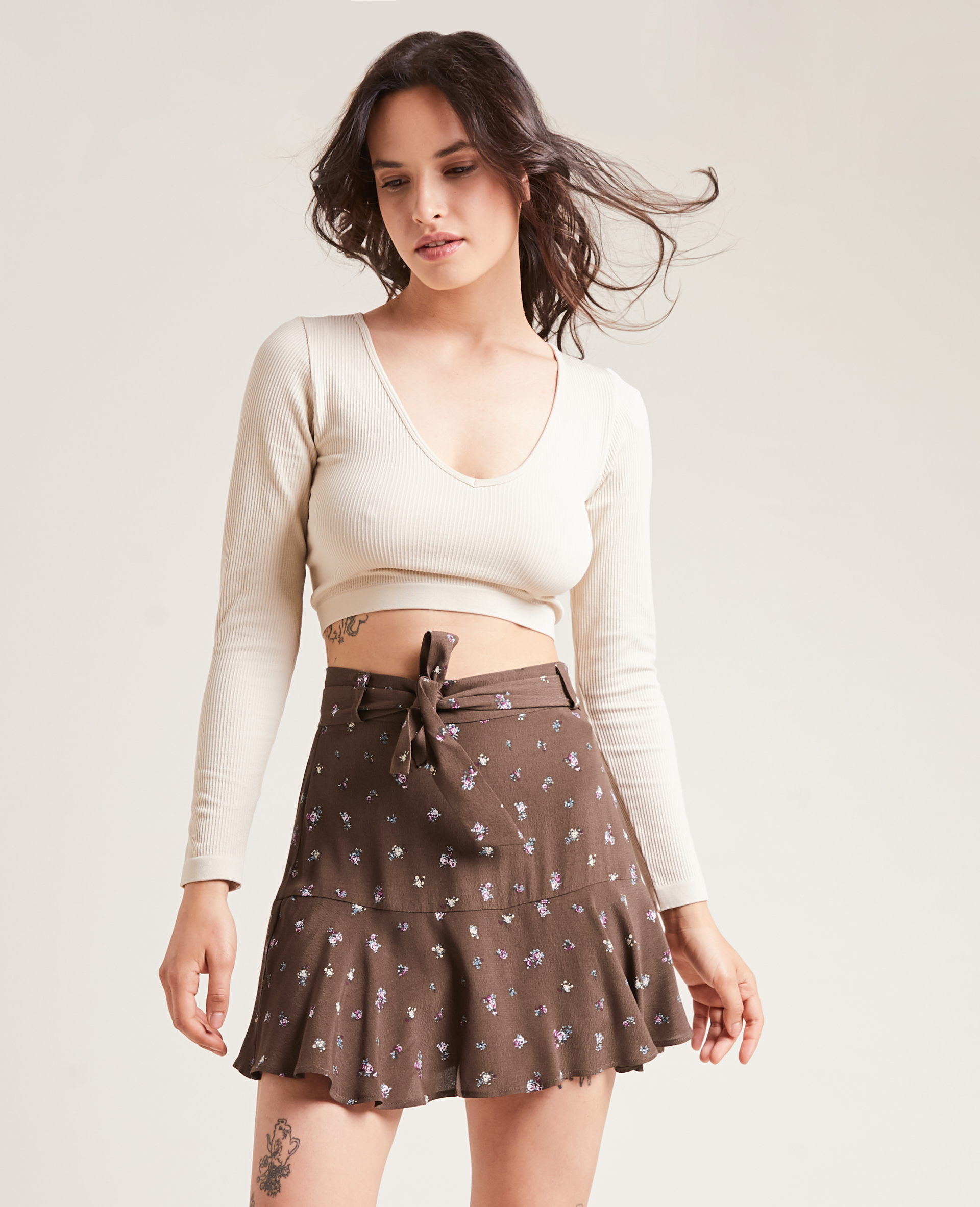 Jupe-short à volant taupe - Pimkie