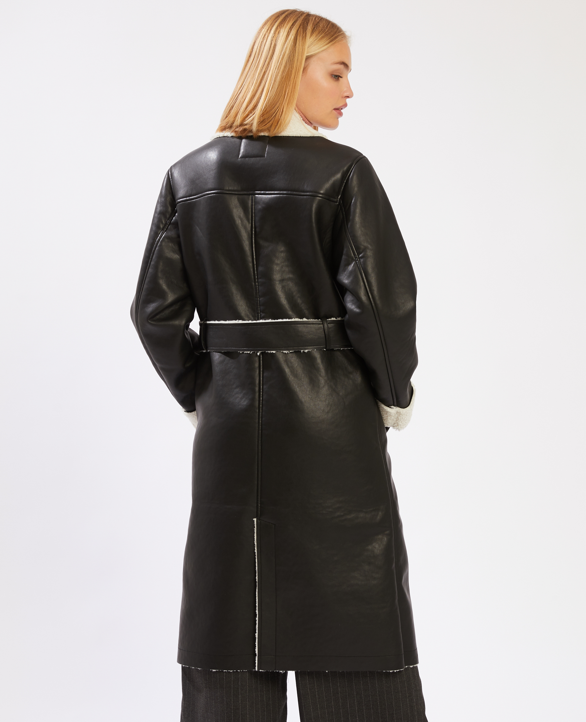 Manteau simili cuir doublé noir - 280354899A08 | Pimkie