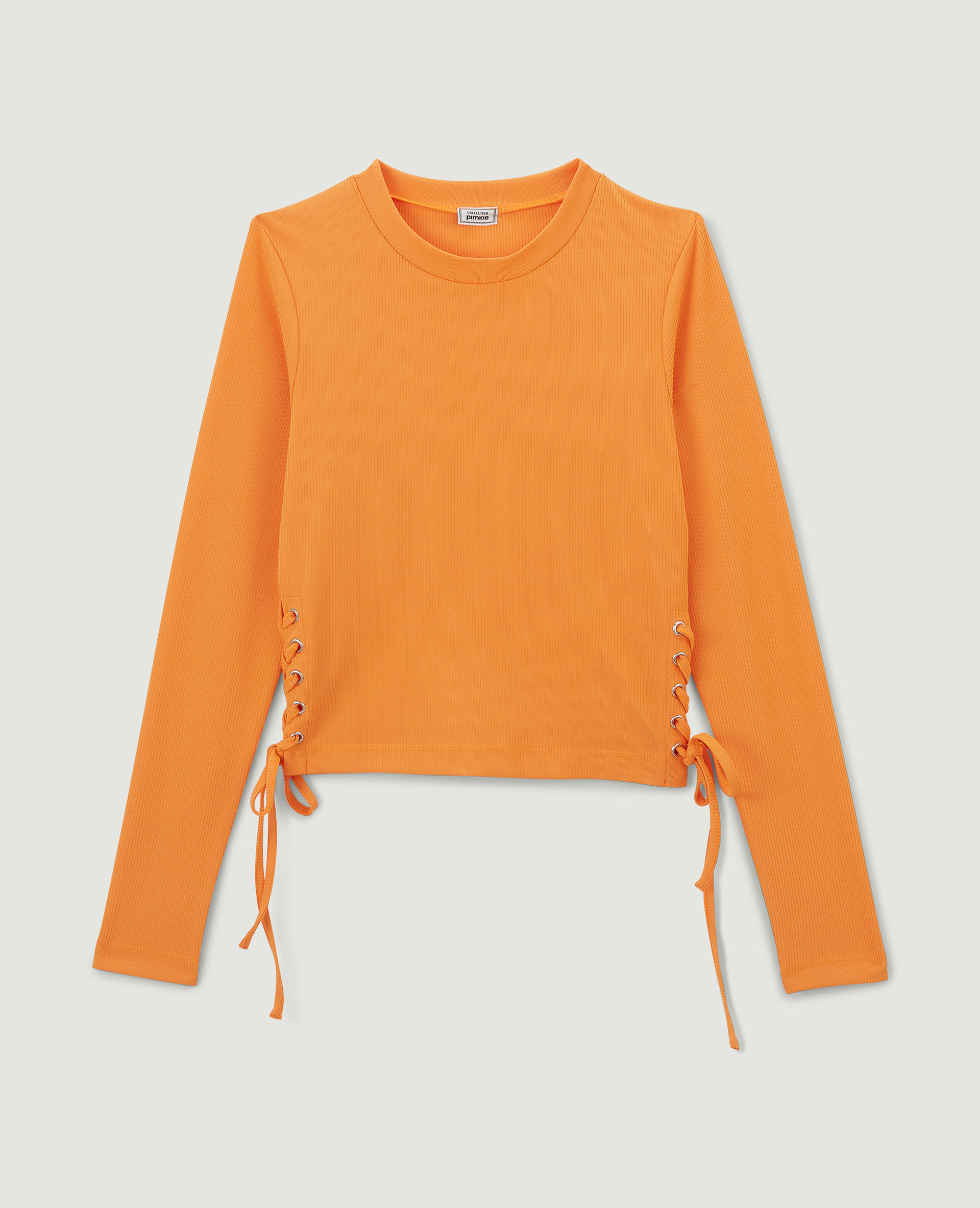 Top maille côteléee avec lacets orange - Pimkie