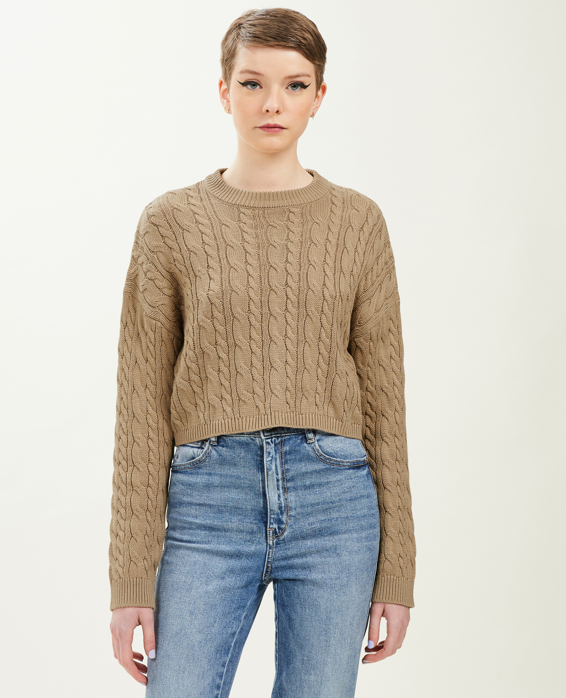Pull court en maille torsadée camel - Pimkie