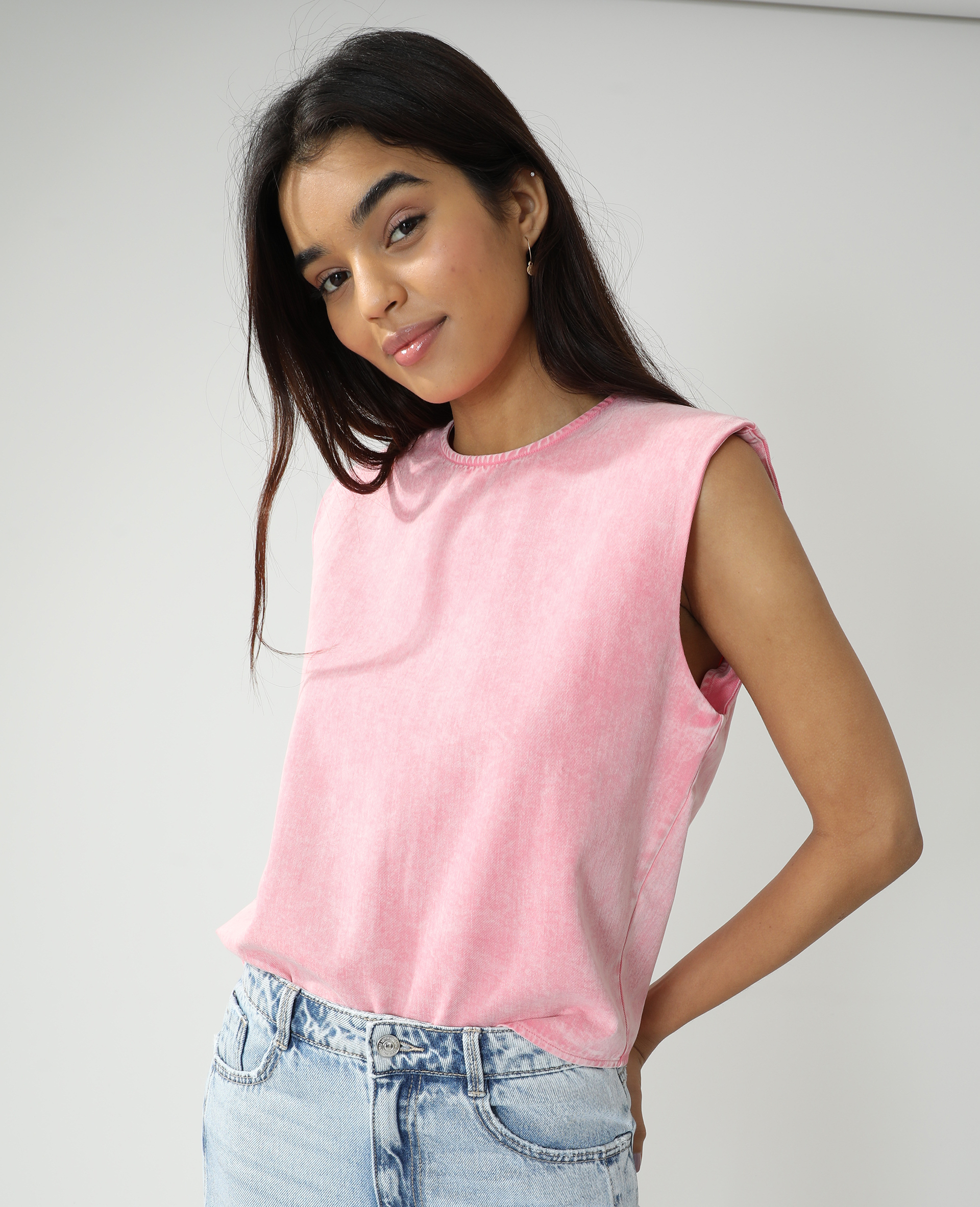 Top en jean à épaulettes rose clair - Pimkie