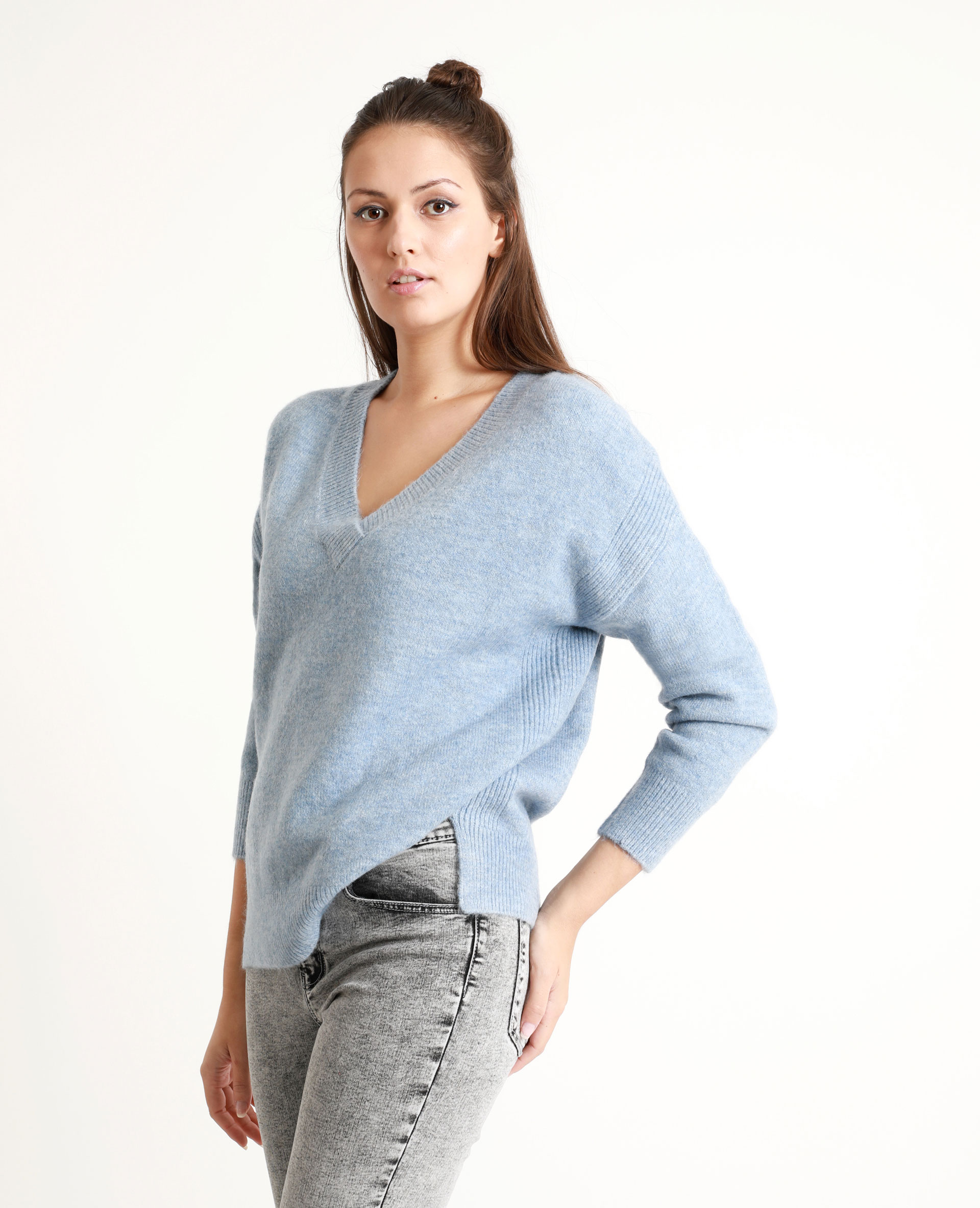 Pull col v bleu hotsell