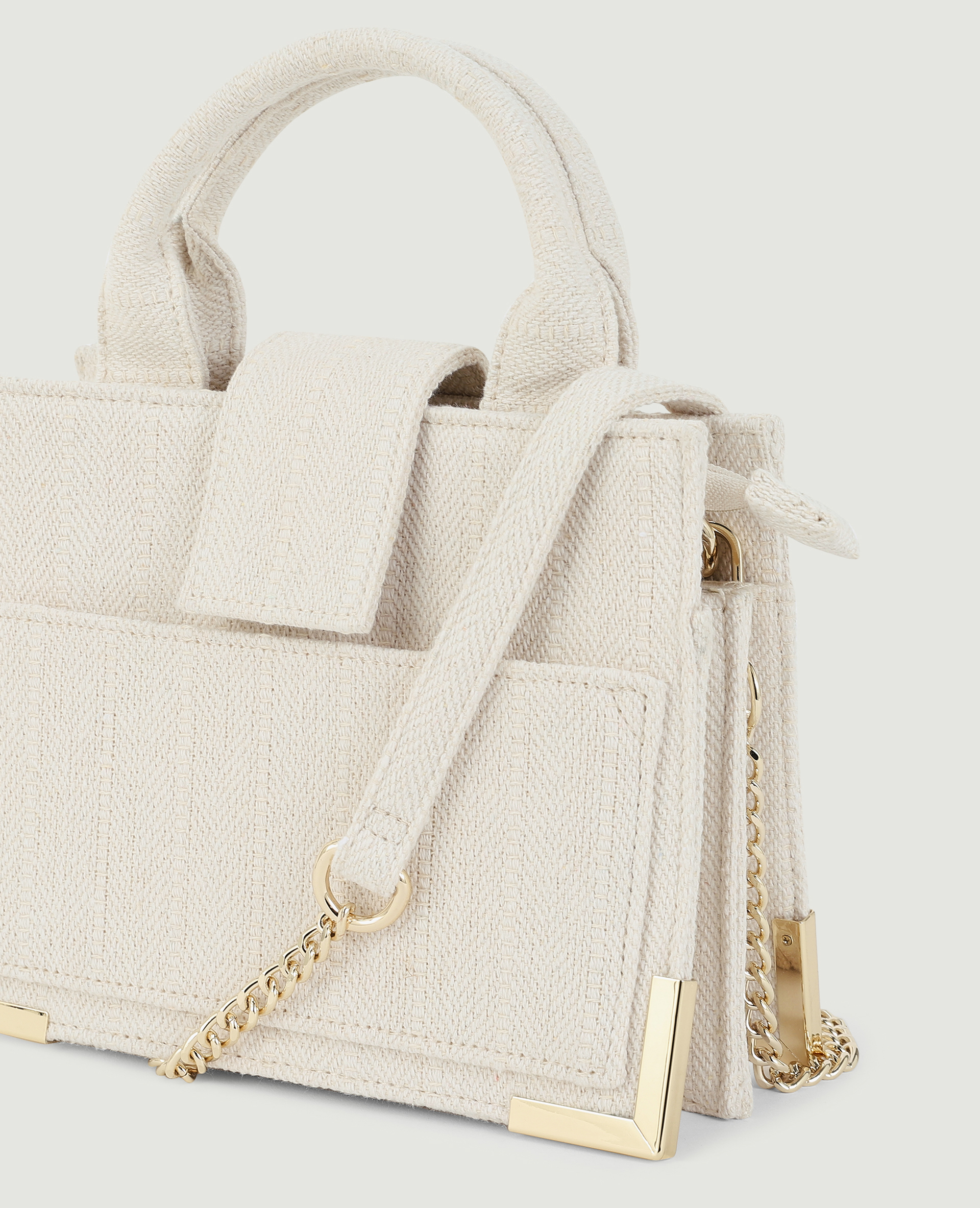 Sac rigide carré en tissu effet lin blanc - Pimkie
