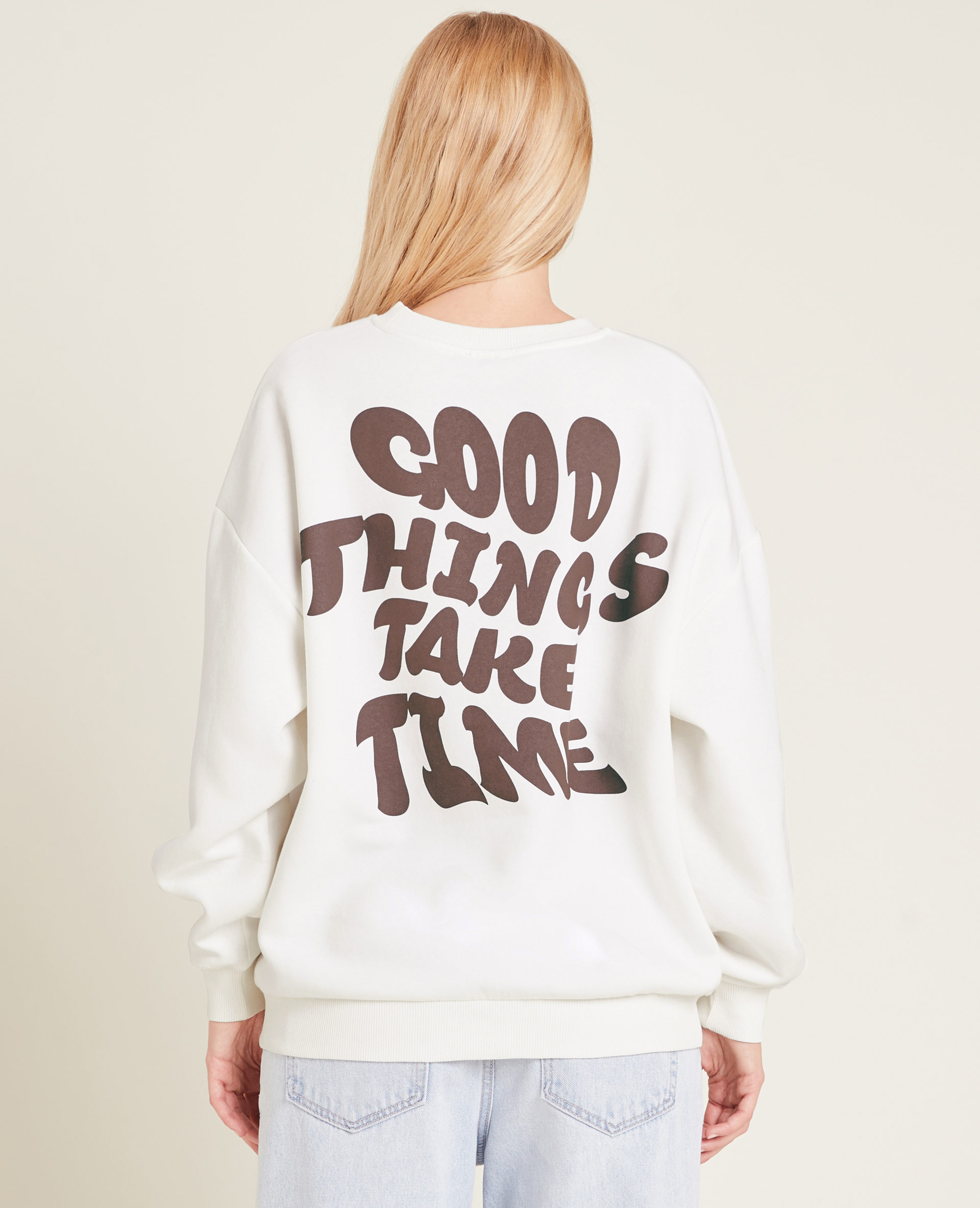 Sweat oversize col rond blanc - Pimkie