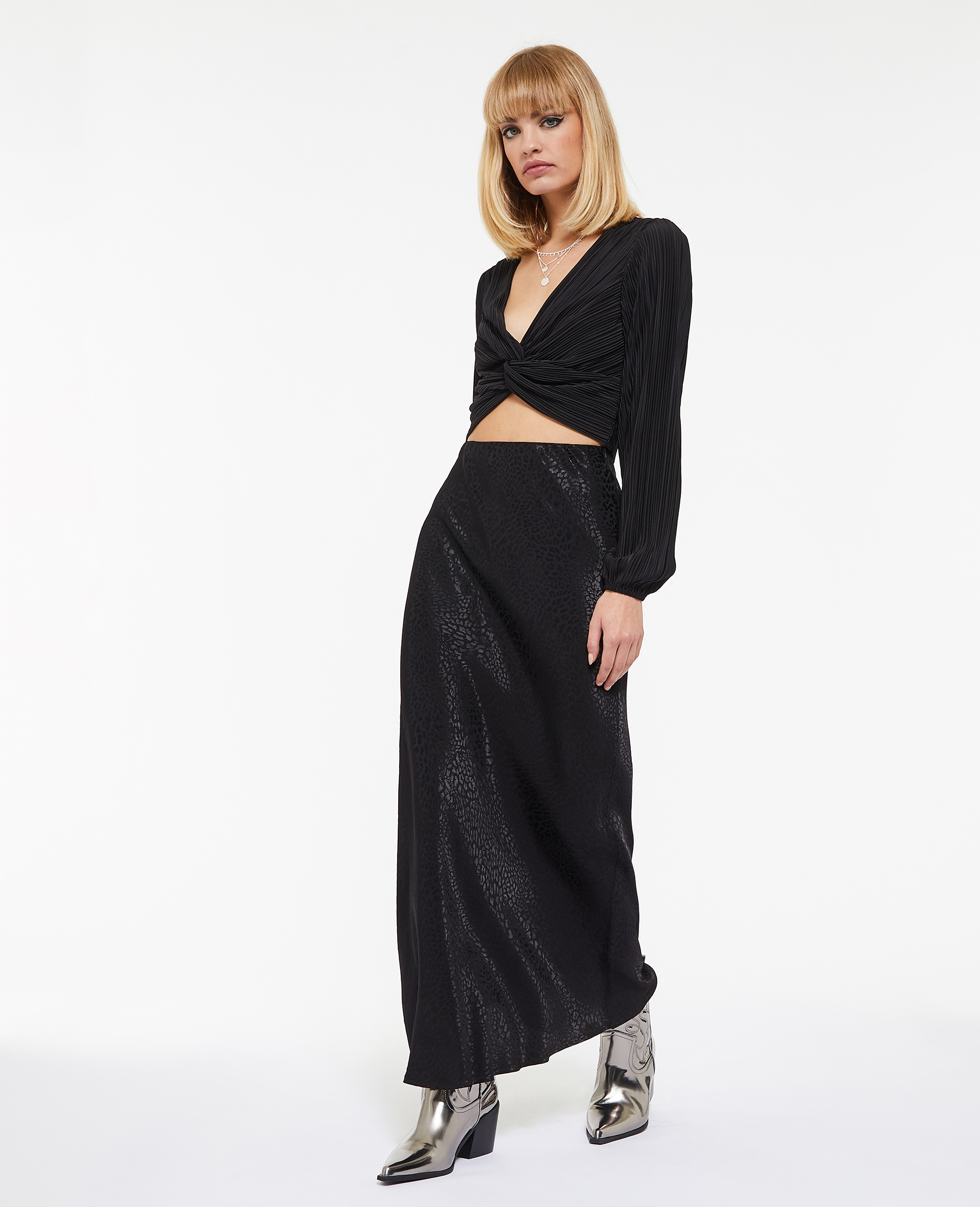 Jupe longue en satin jacquard motif l opard Pimkie