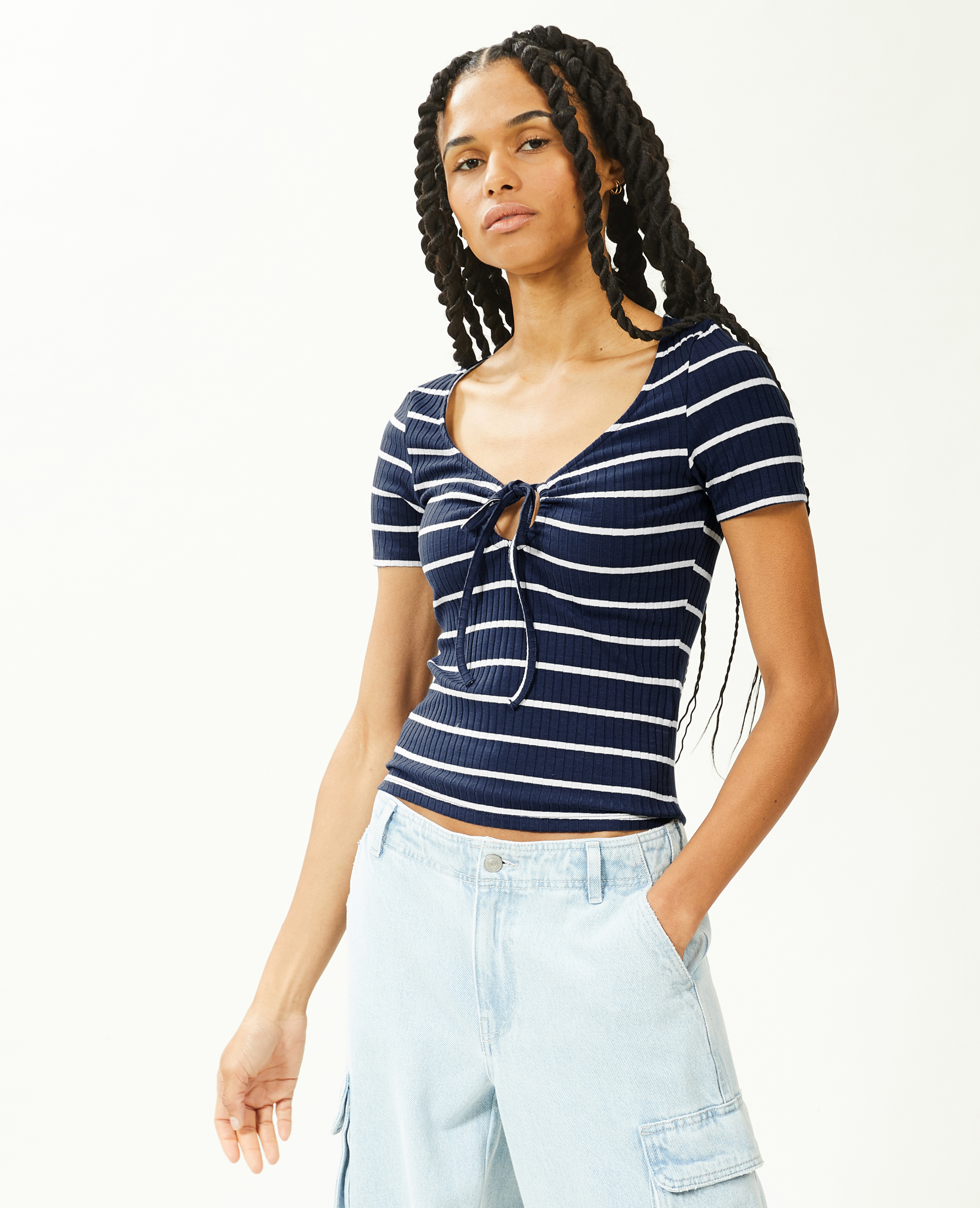 Top avec lien coulissé à nouer bleu marine - Pimkie