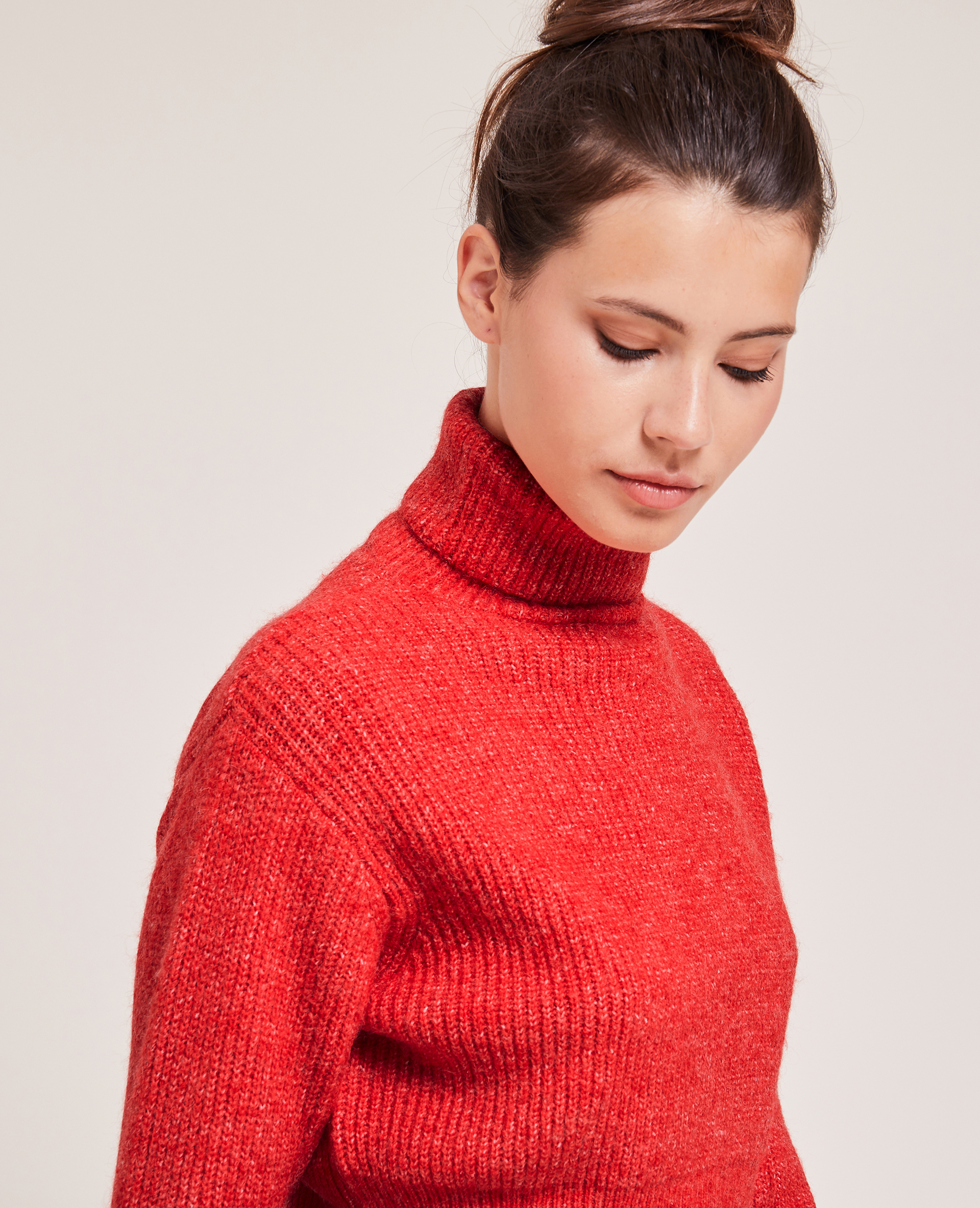 Pull cropped col roulé rouge - Pimkie