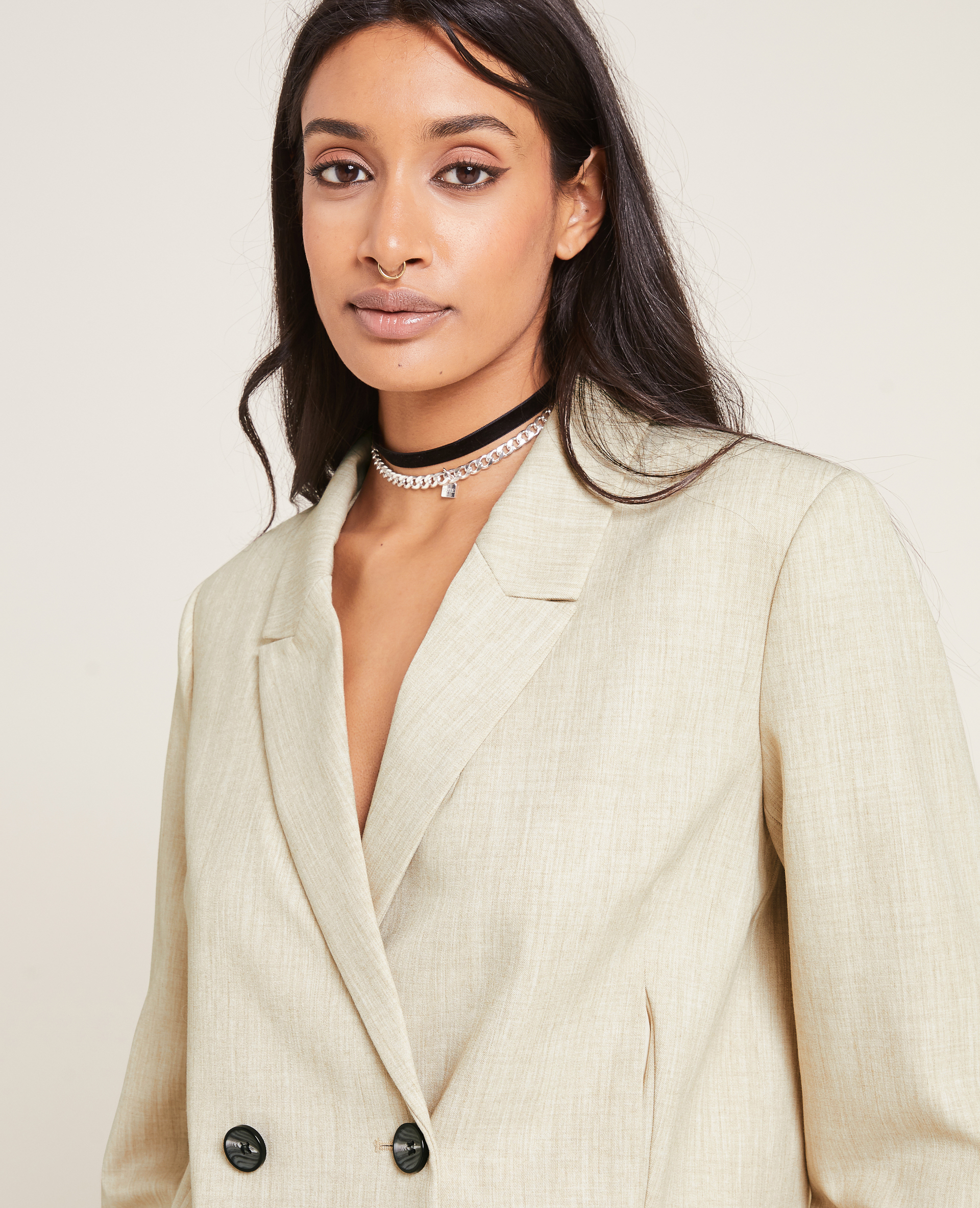 Veste blazer courte avec épaulettes beige chiné - Pimkie