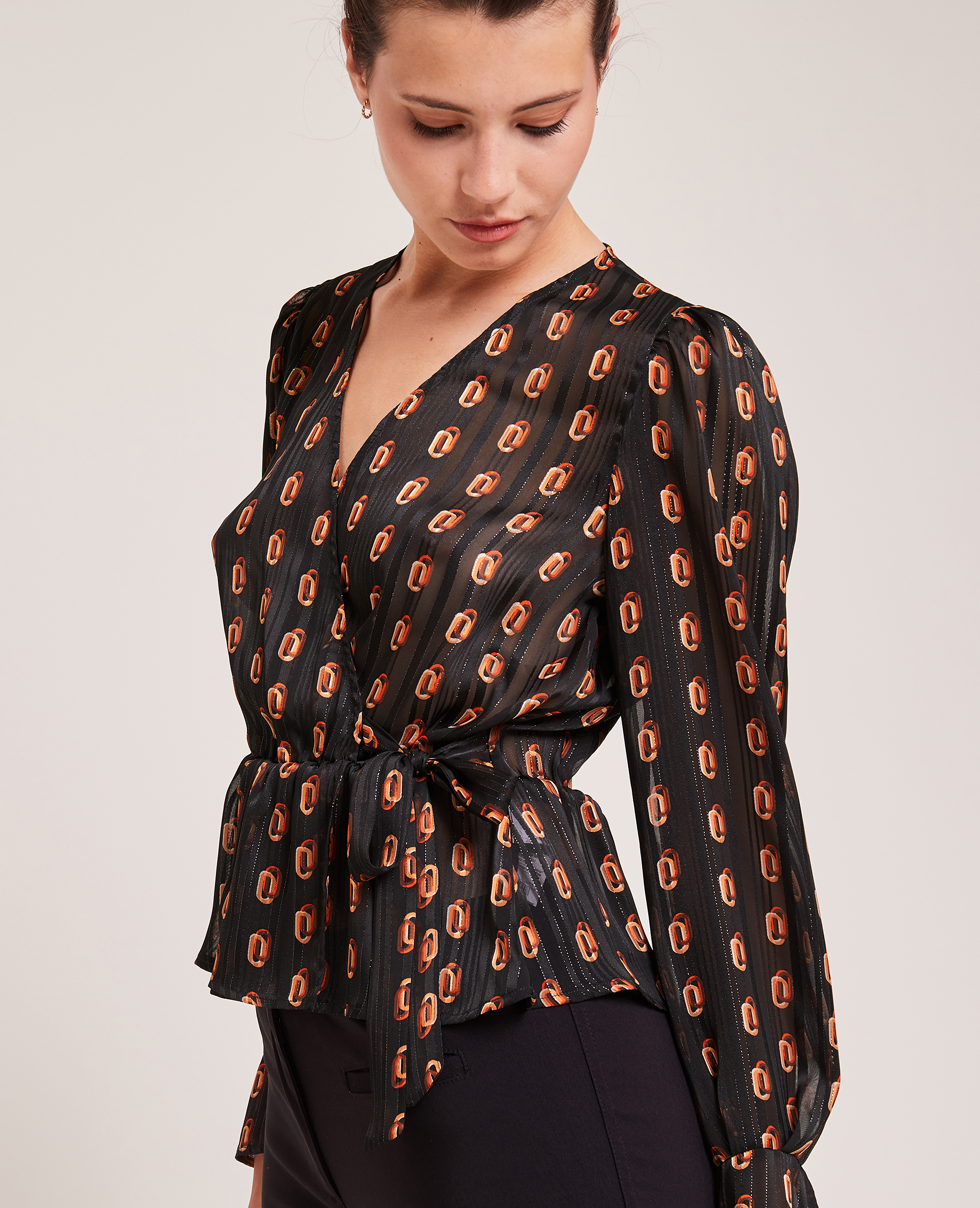 Blouse cache-cœur fils métallisés noir - Pimkie