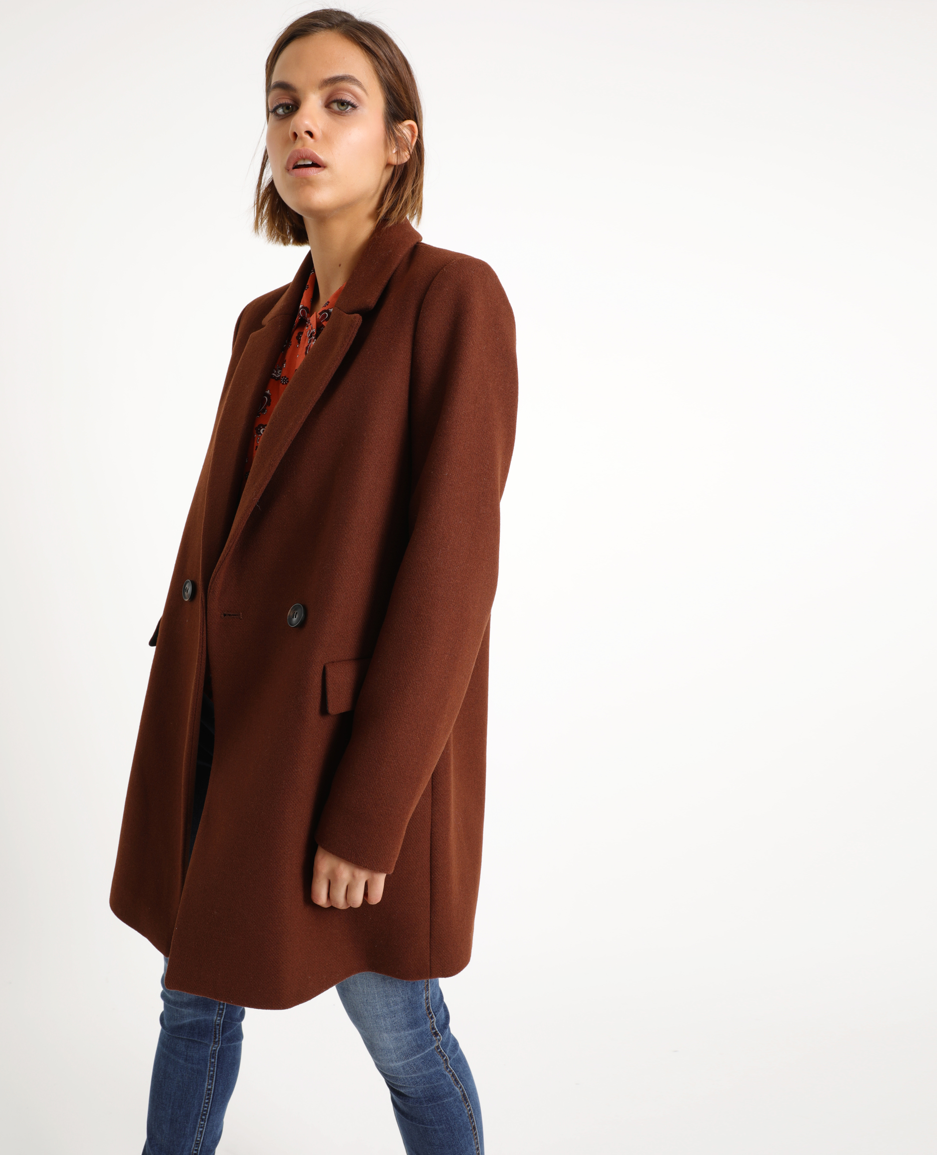 manteau droit marron