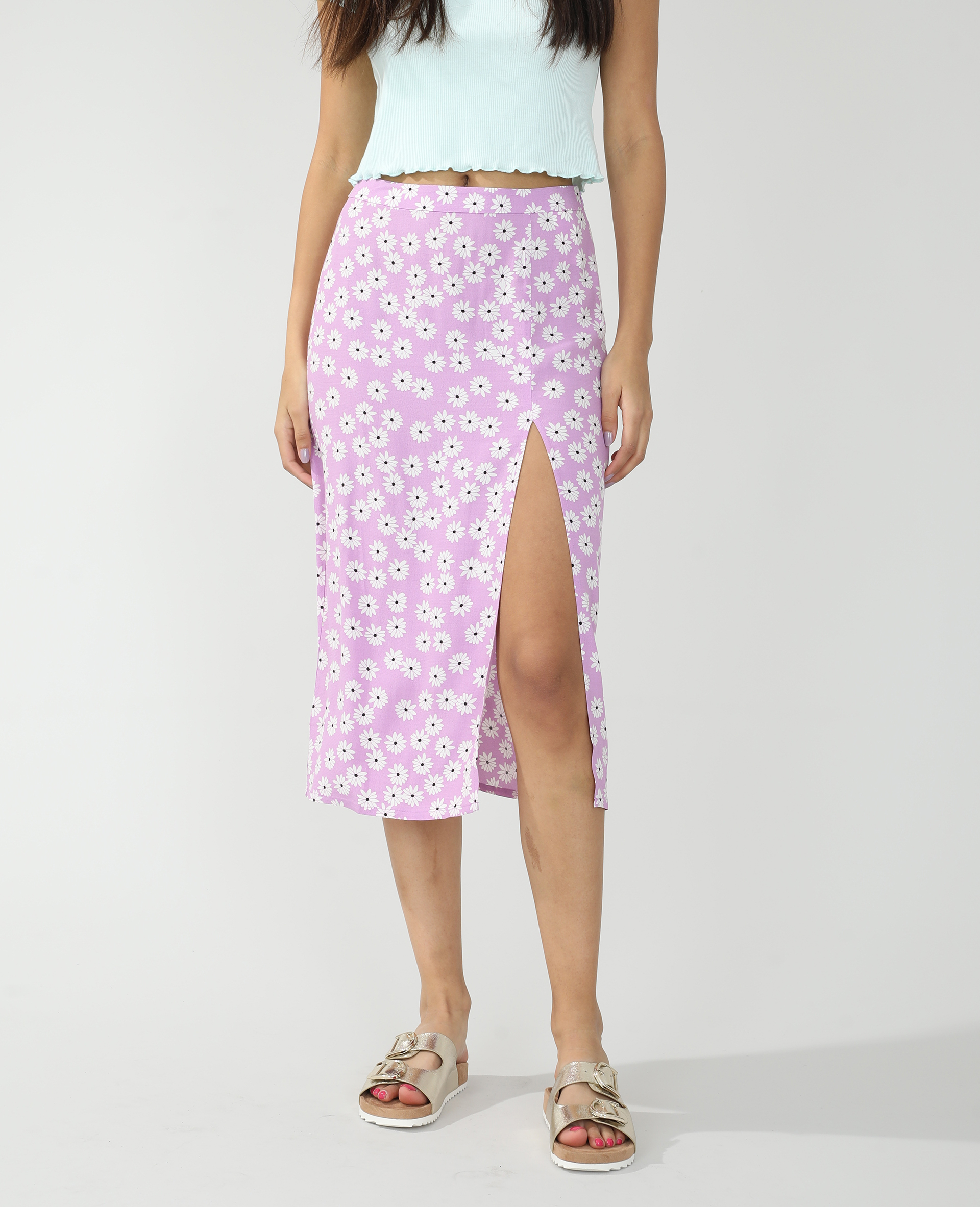 Jupe fleurie fendue outlet