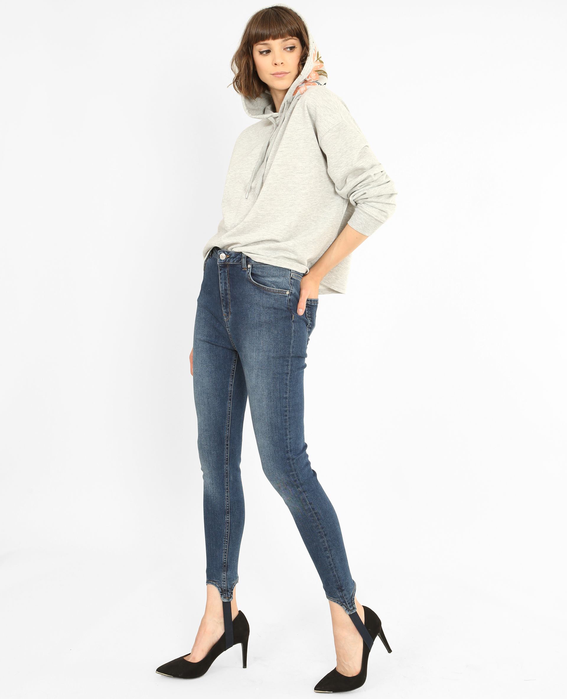 Sweat brodé gris chiné - Pimkie
