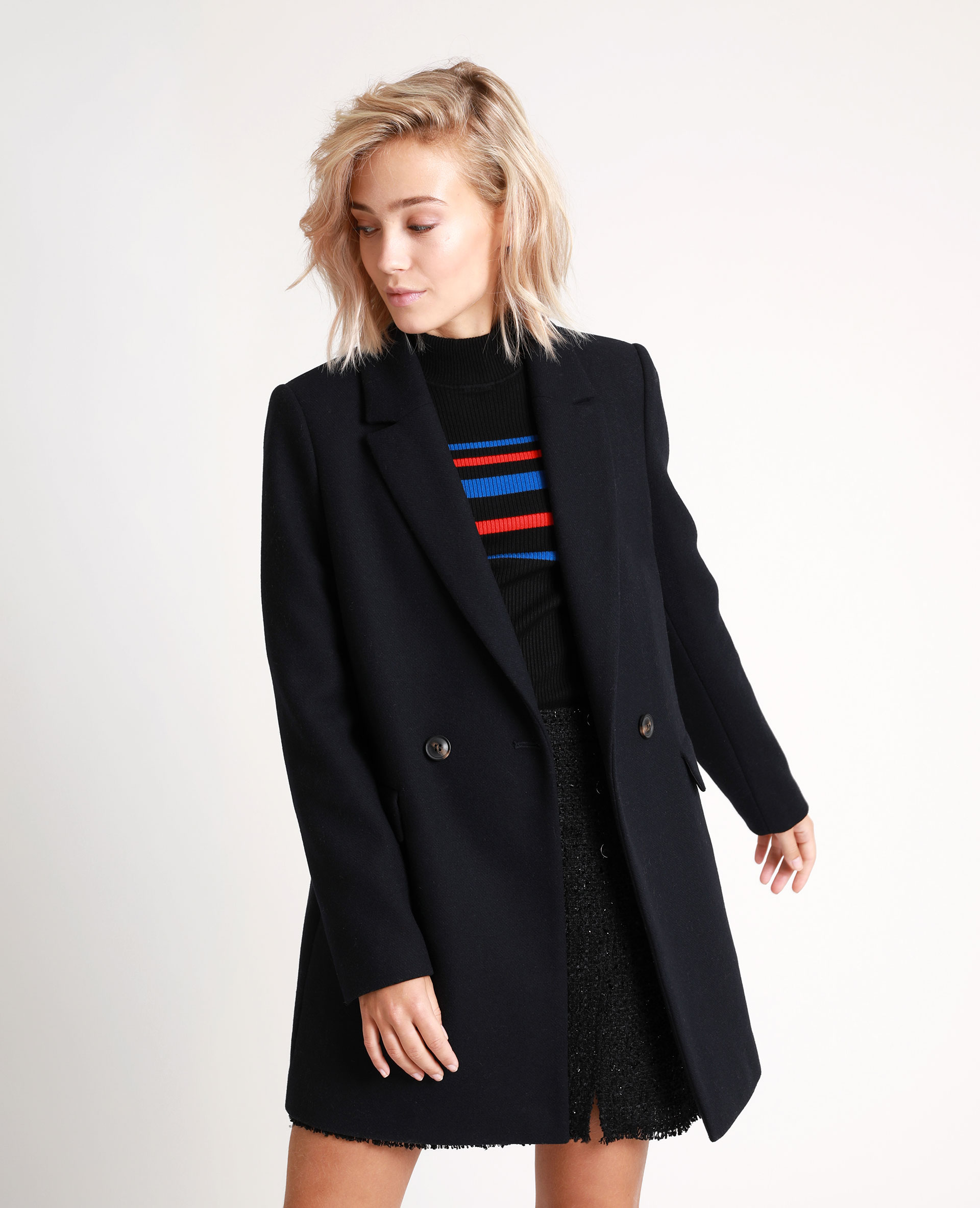 manteau long laine bleu marine femme