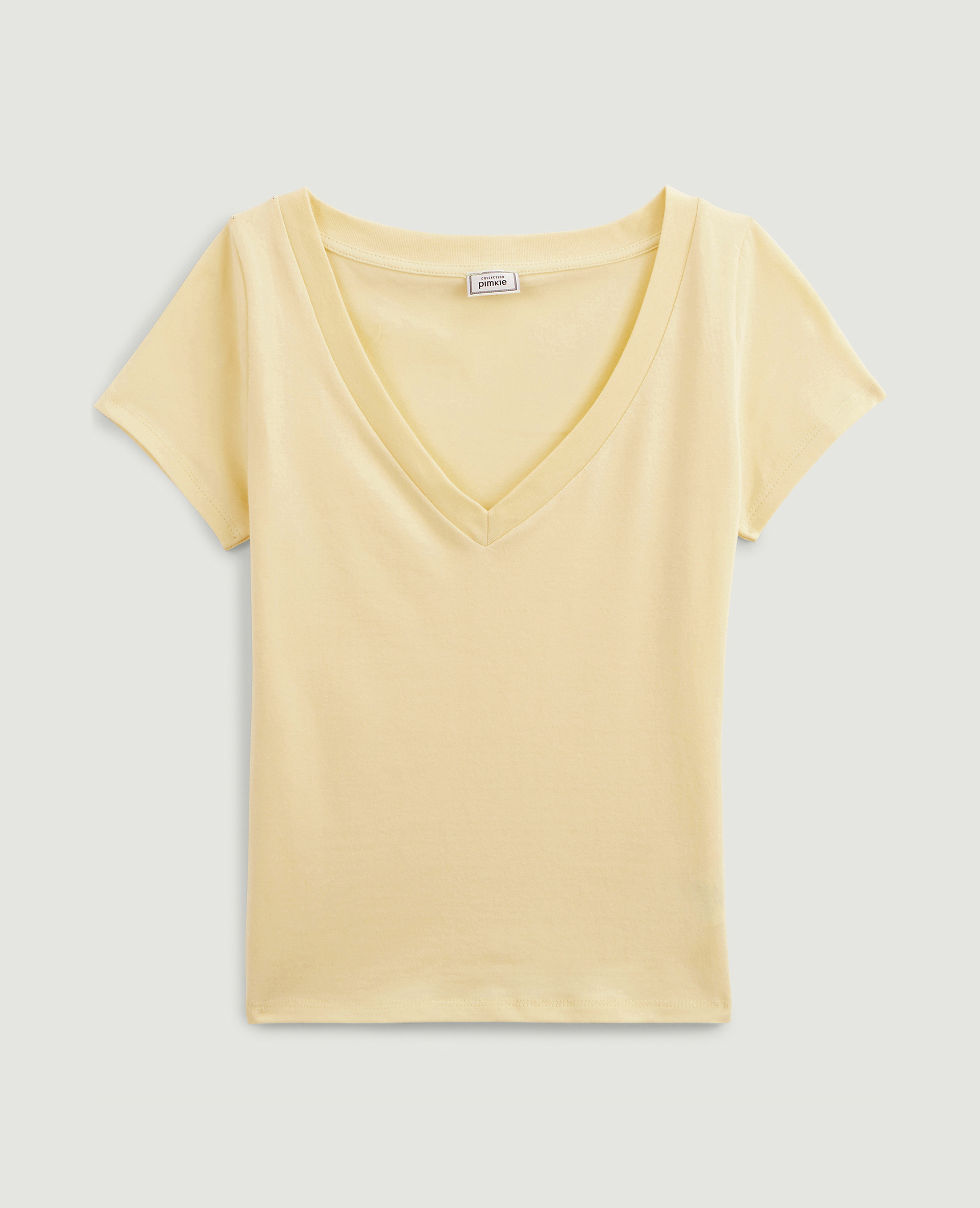 T-shirt col V jaune - Pimkie