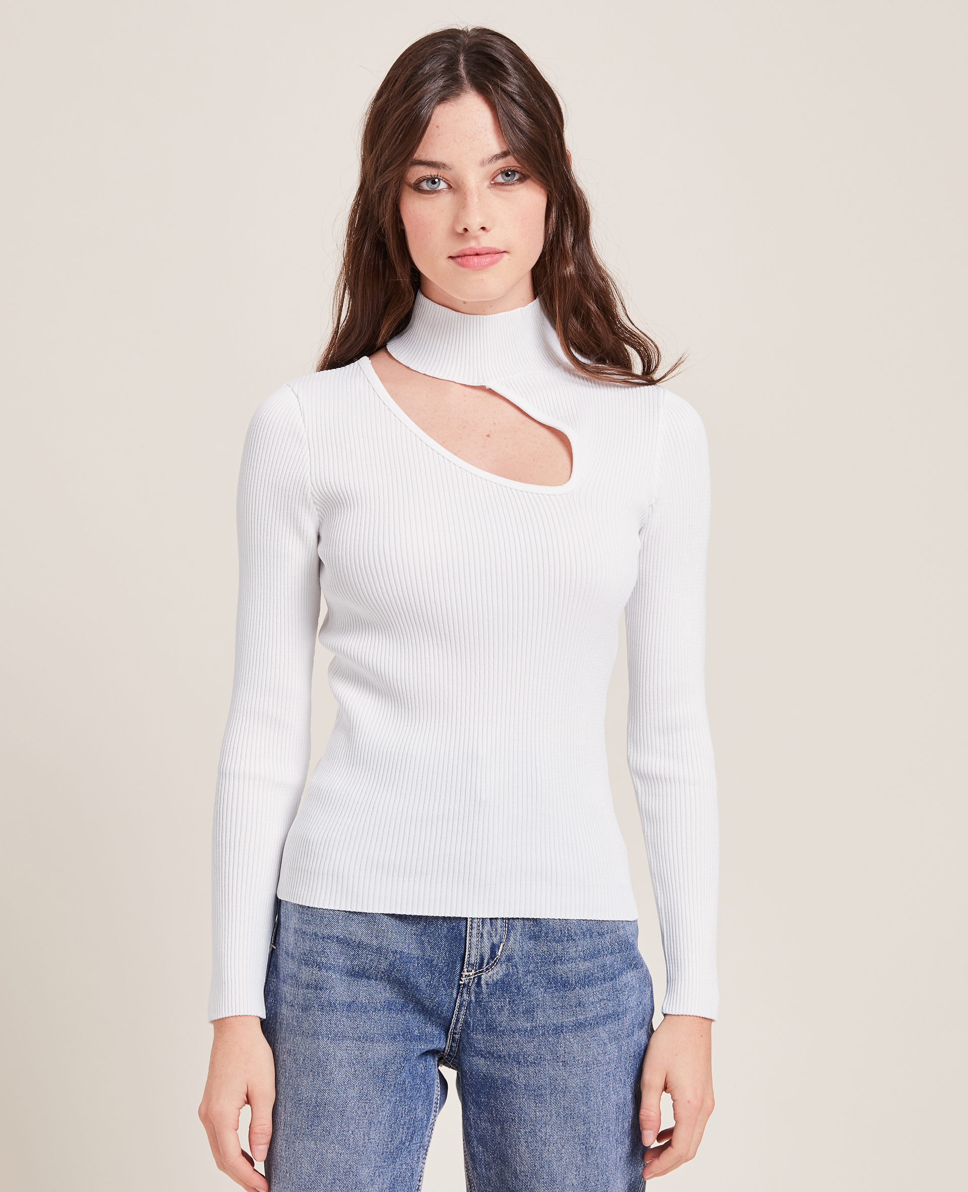 Top maille côtelée avec découpe blanc - Pimkie