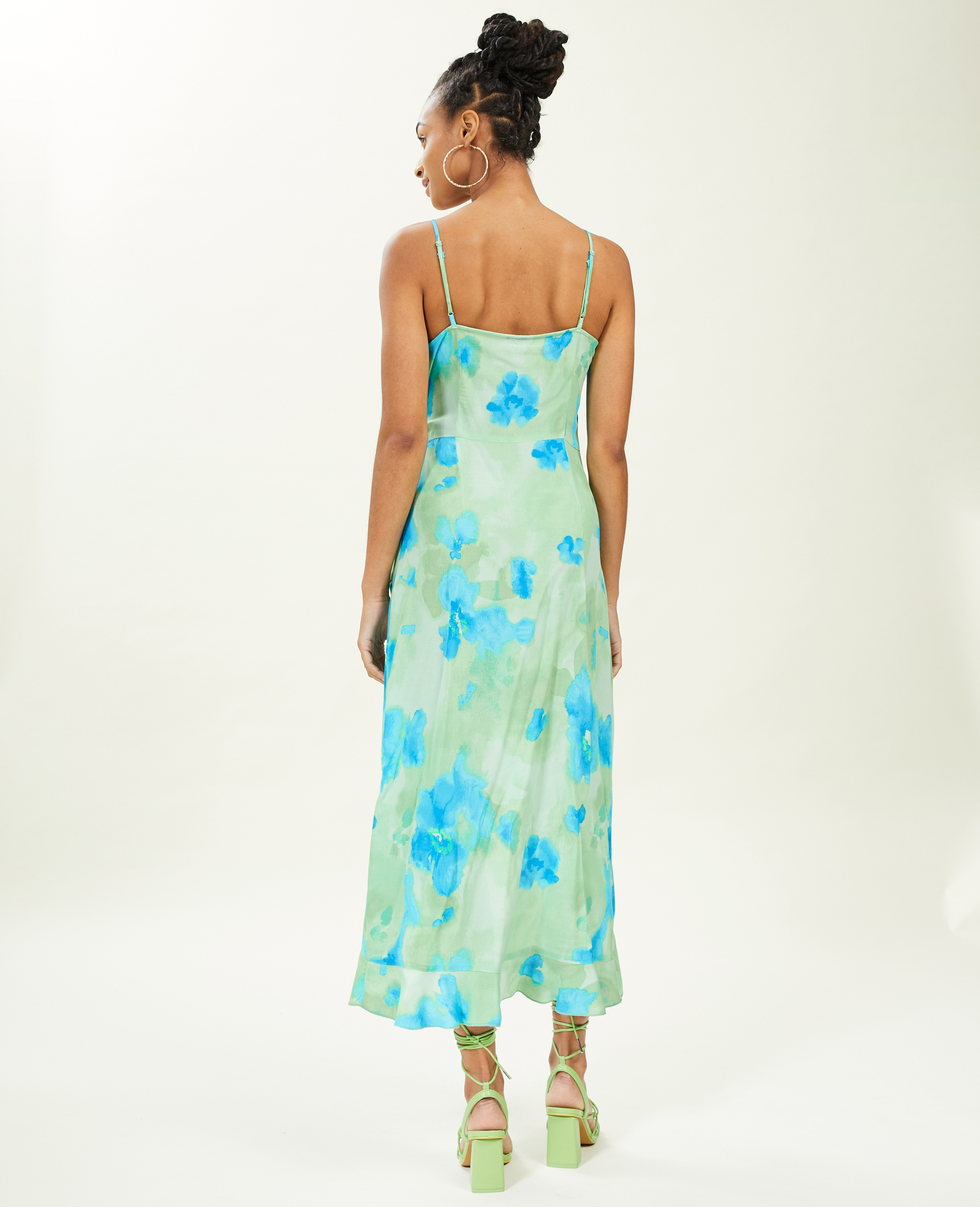 Robe longue porte-feuille avec volants bleu - Pimkie