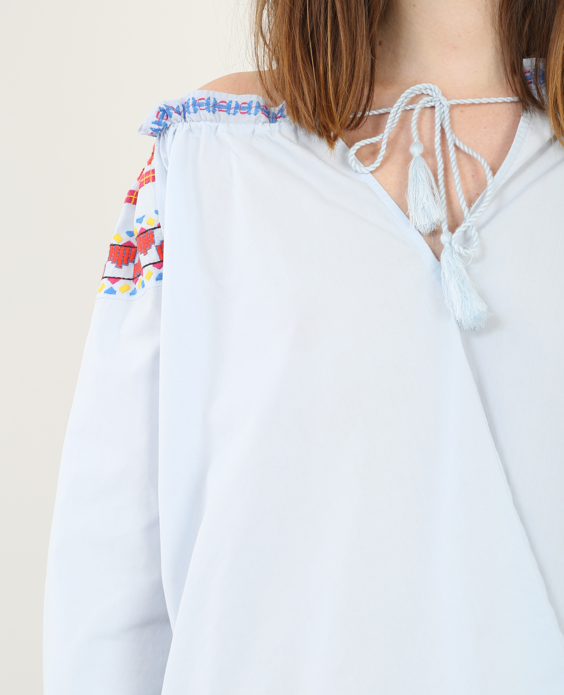 Blouse folk brodée bleu - Pimkie
