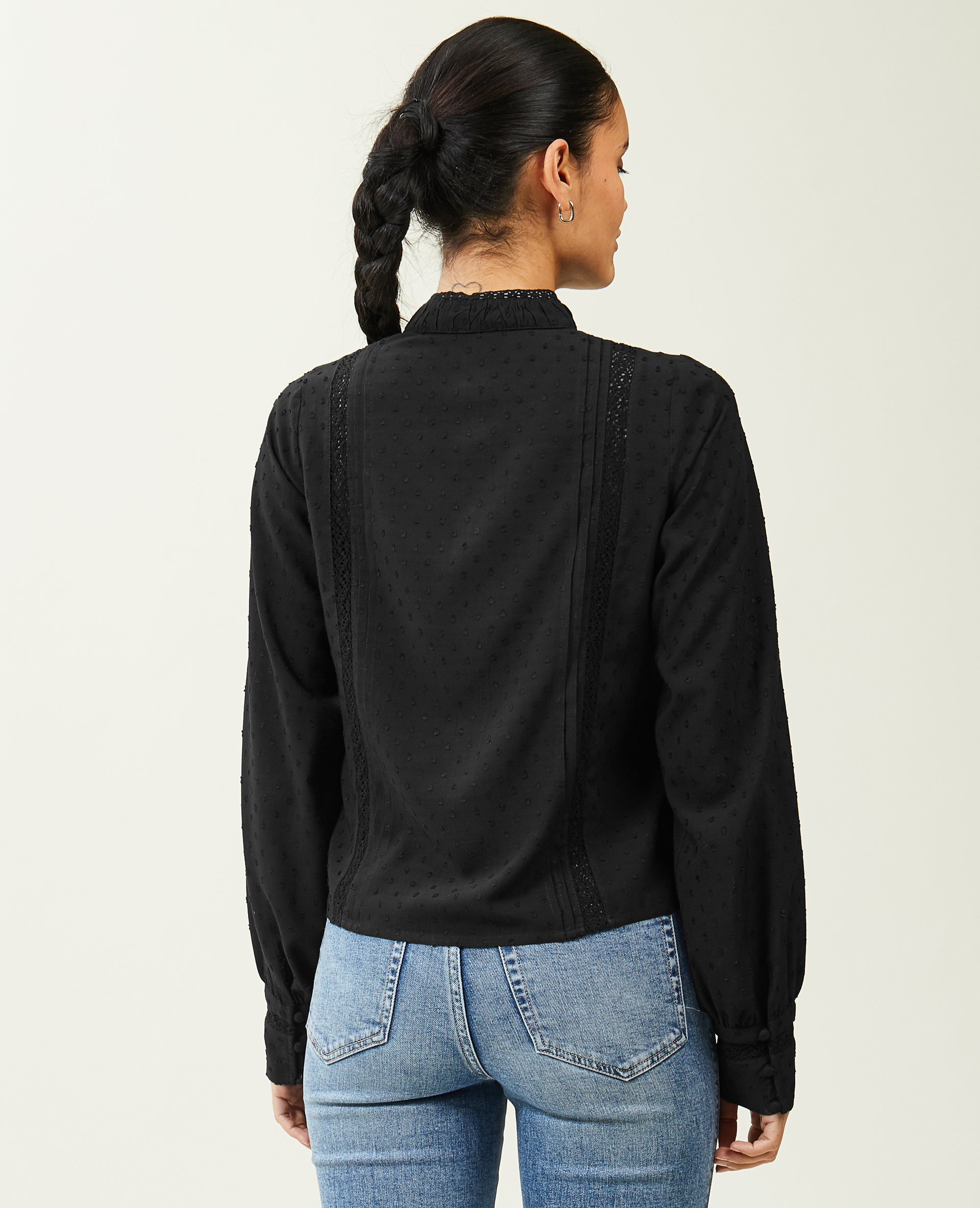 Blouse dentelle et plumetis noir - Pimkie