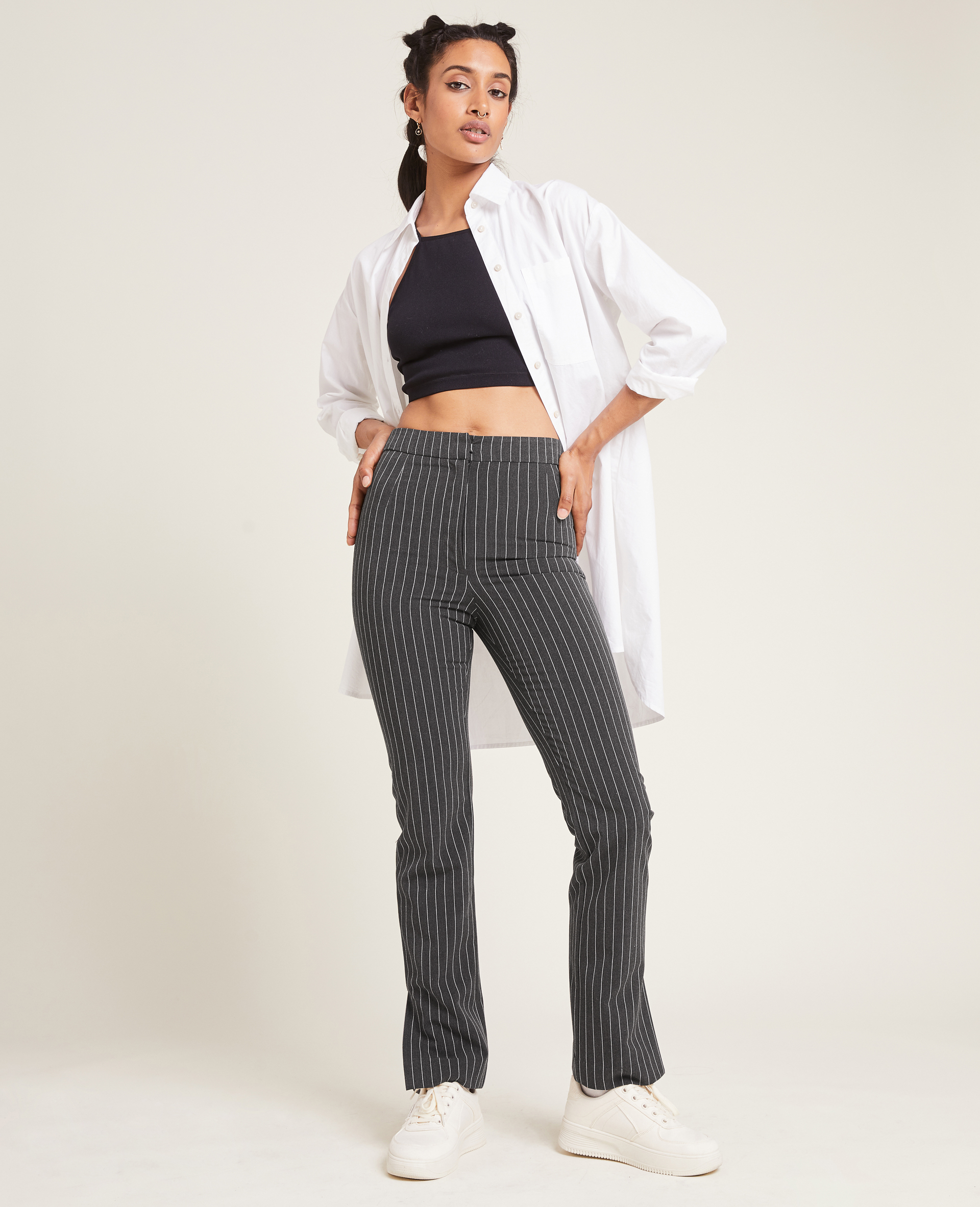 Pantalon slim avec fentes gris foncé - Pimkie