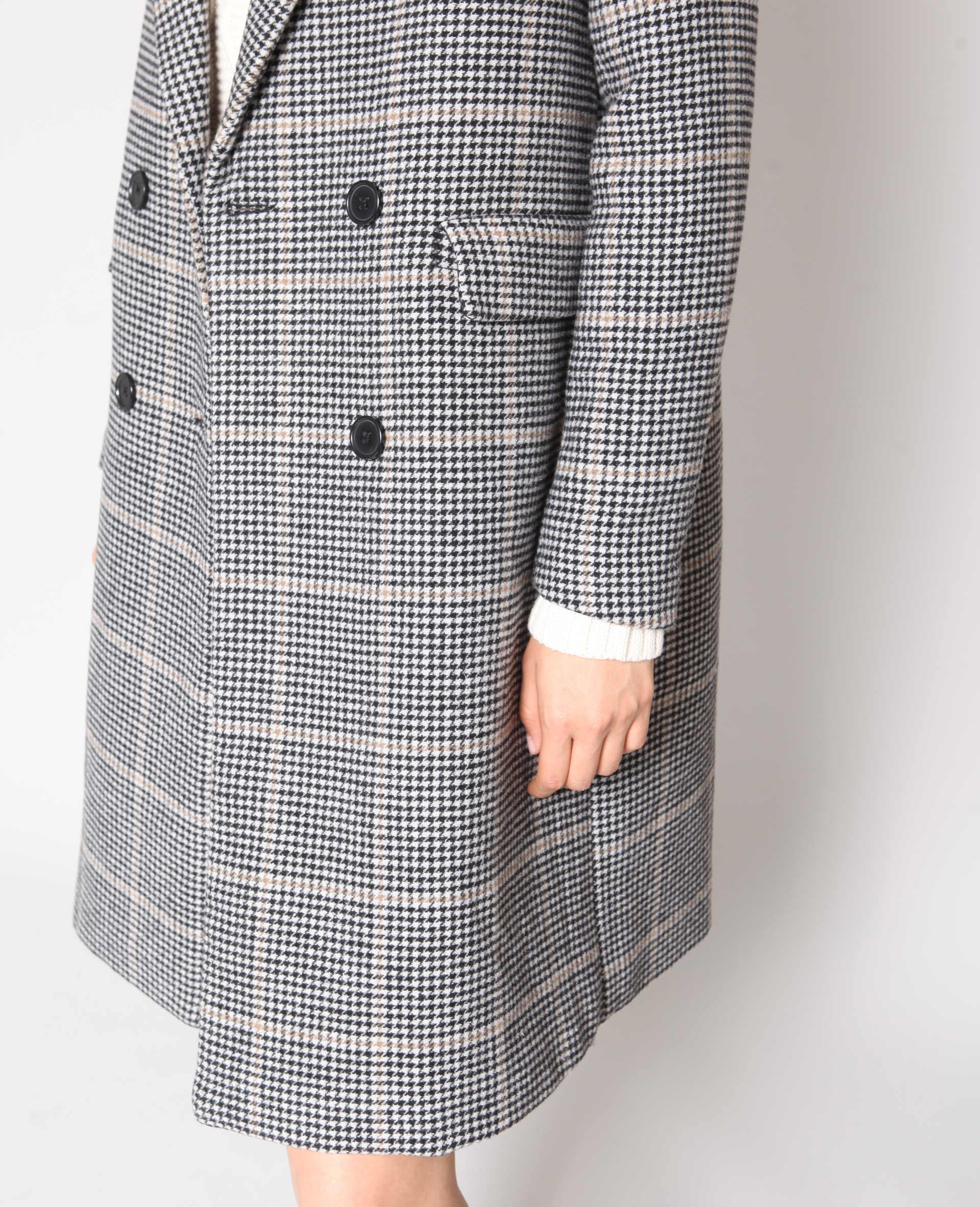 Manteau long pied de poule beige - Pimkie