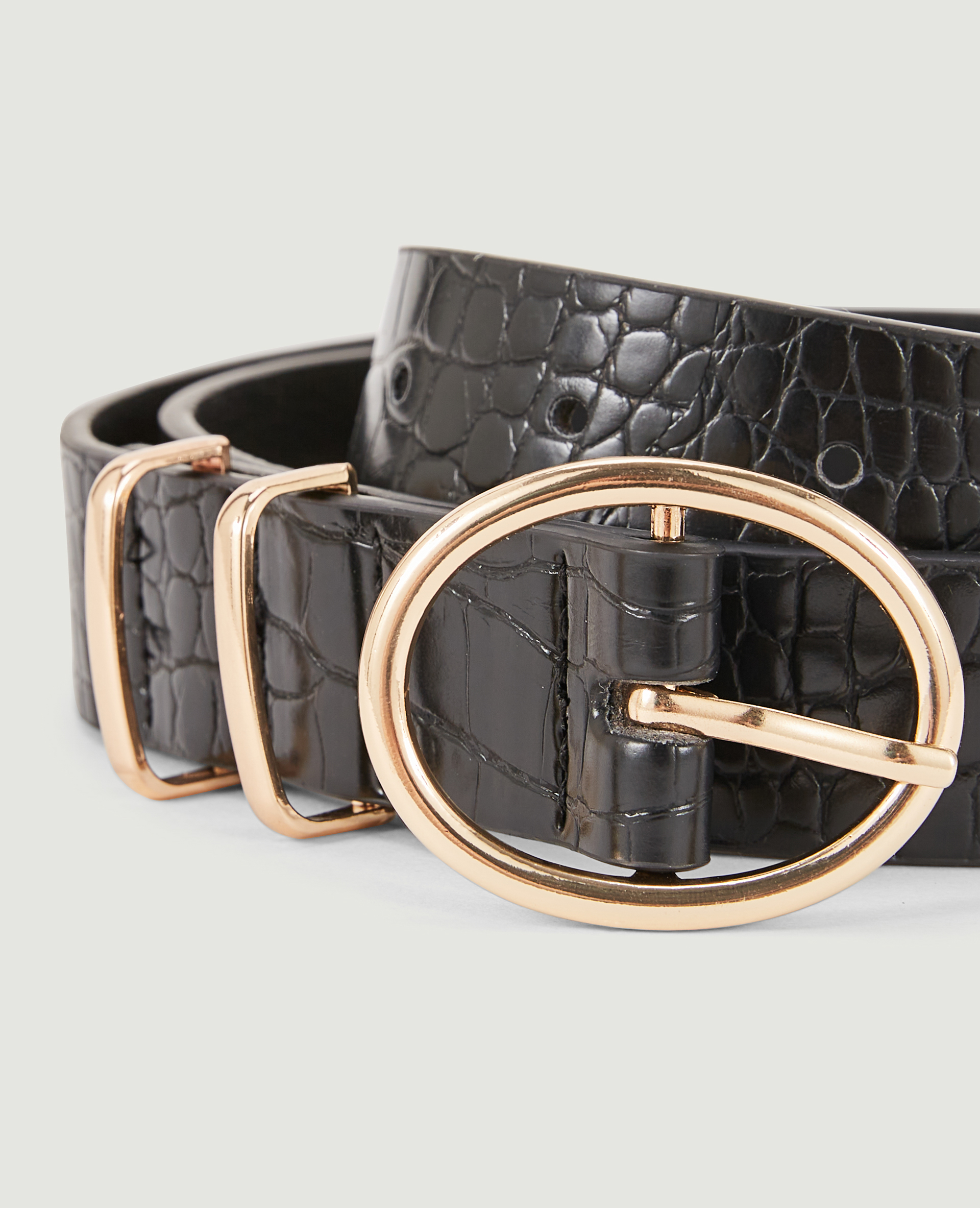 Ceinture effet croco avec boucle ovale noir - Pimkie