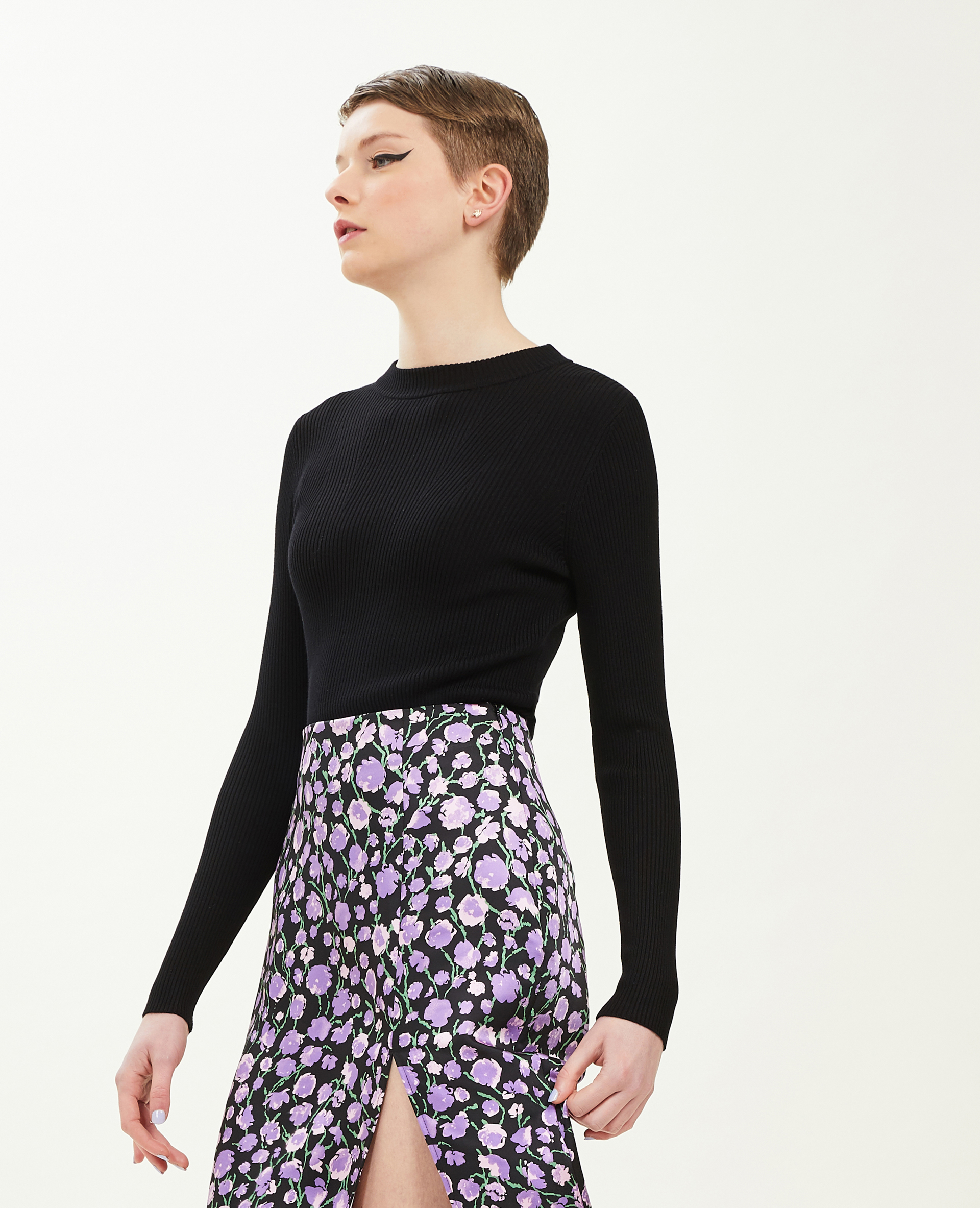 Pull col rond maille côtelée noir - Pimkie