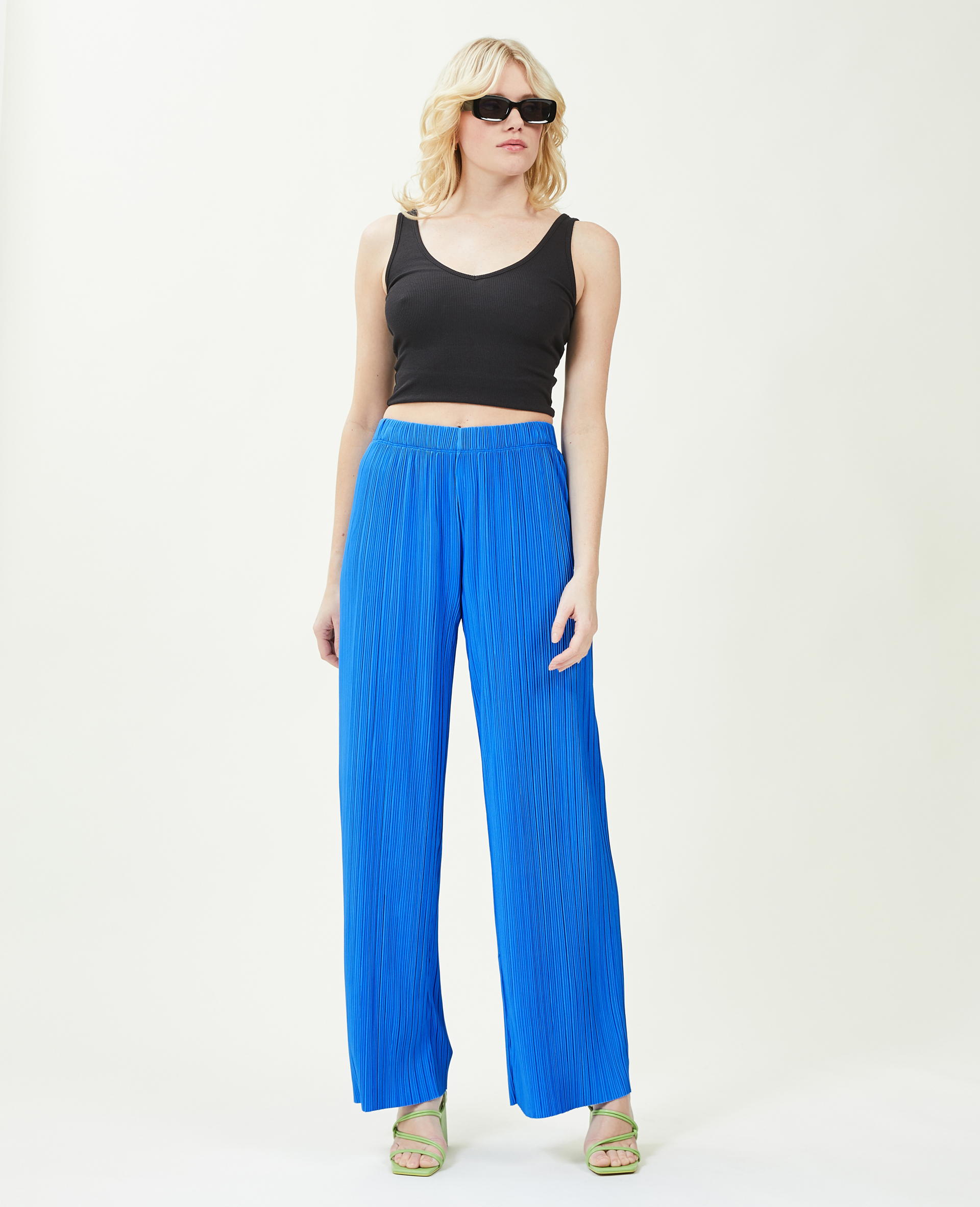 Pantalon large maille plissée bleu - Pimkie