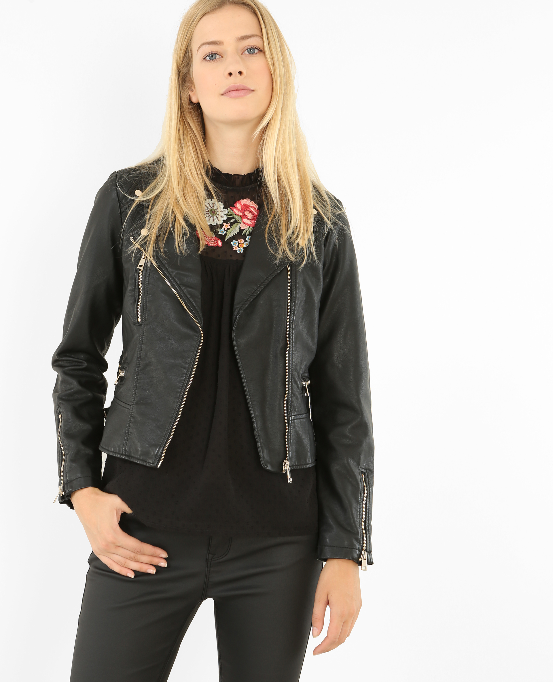 Blouson biker en simili cuir