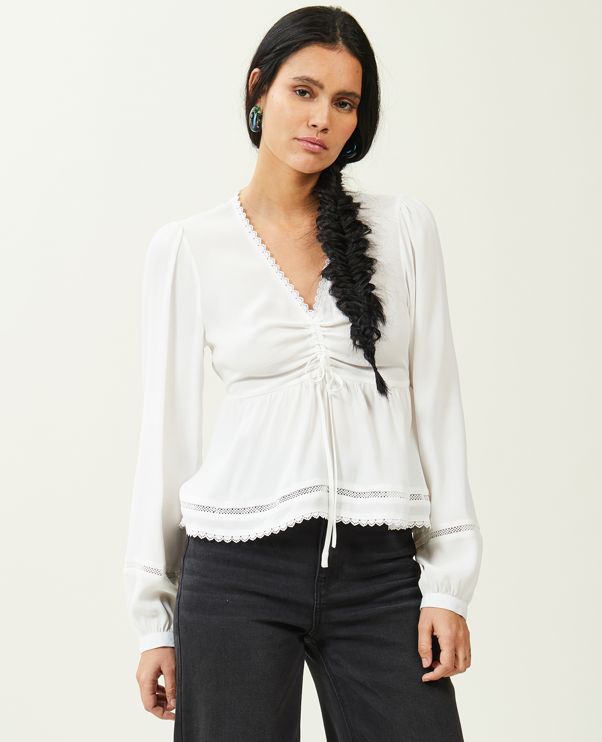 Blouse dentelle et fronces blanc - Pimkie