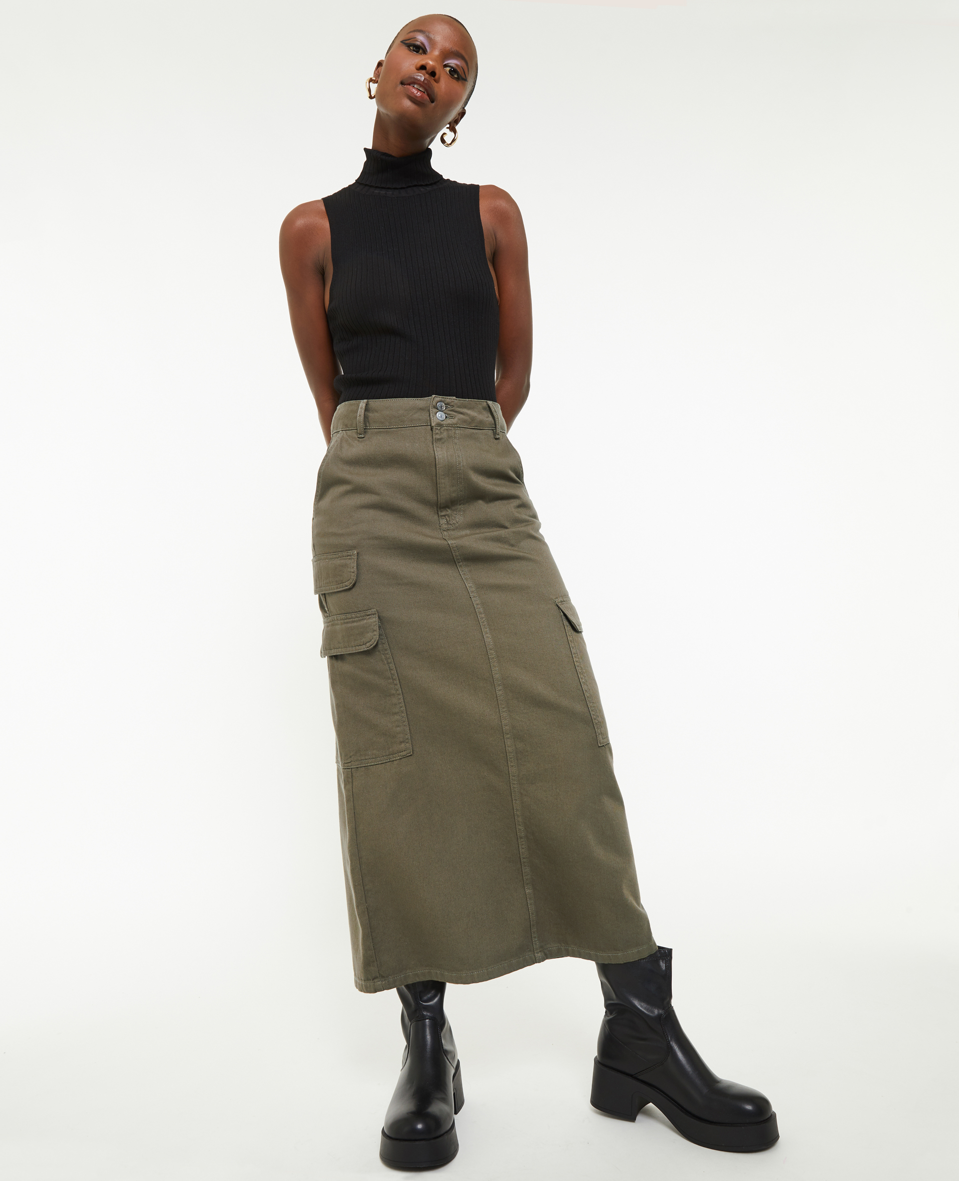 Jupe longue cargo en toile Pimkie