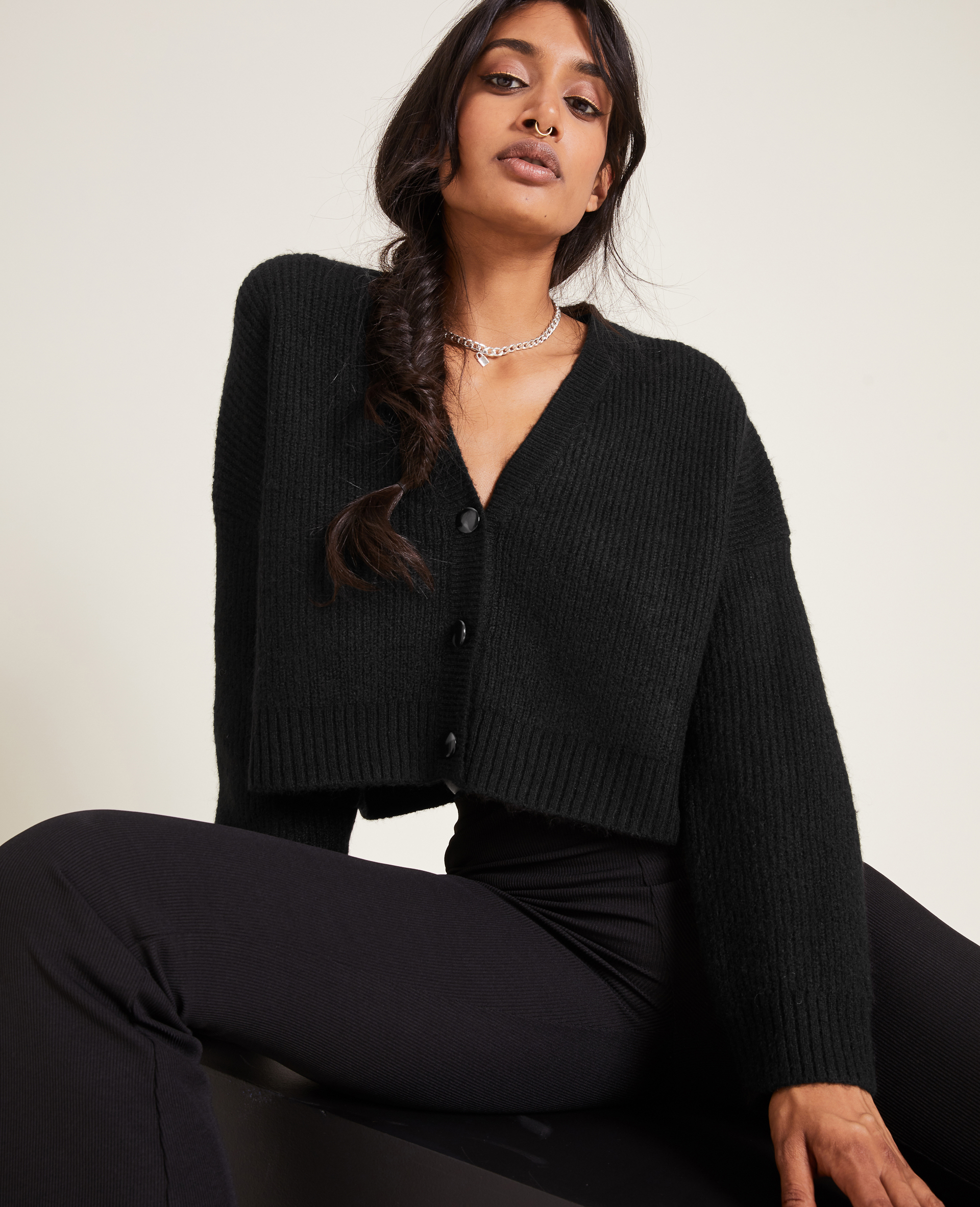 Gilet court en tricot noir - Pimkie