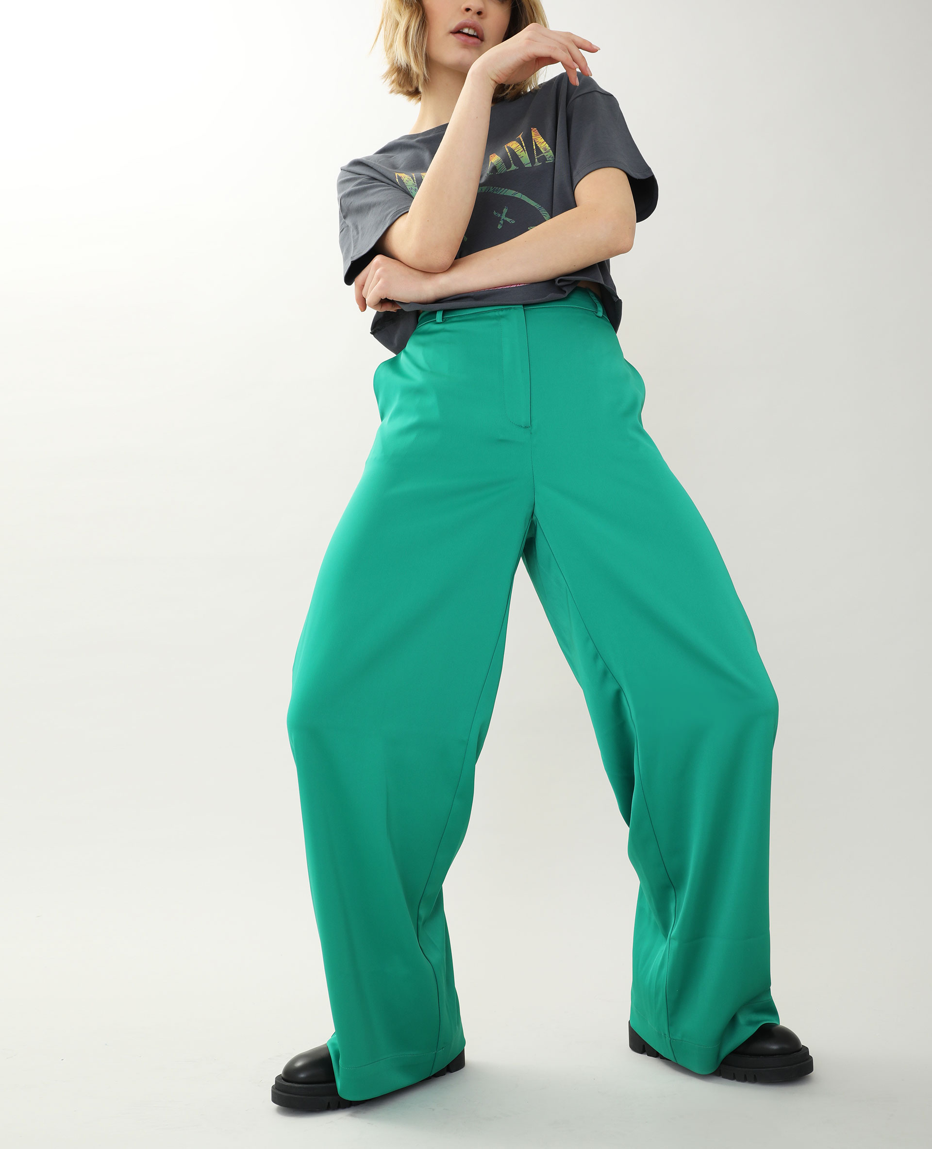 Pantalon fluide vert femme deals
