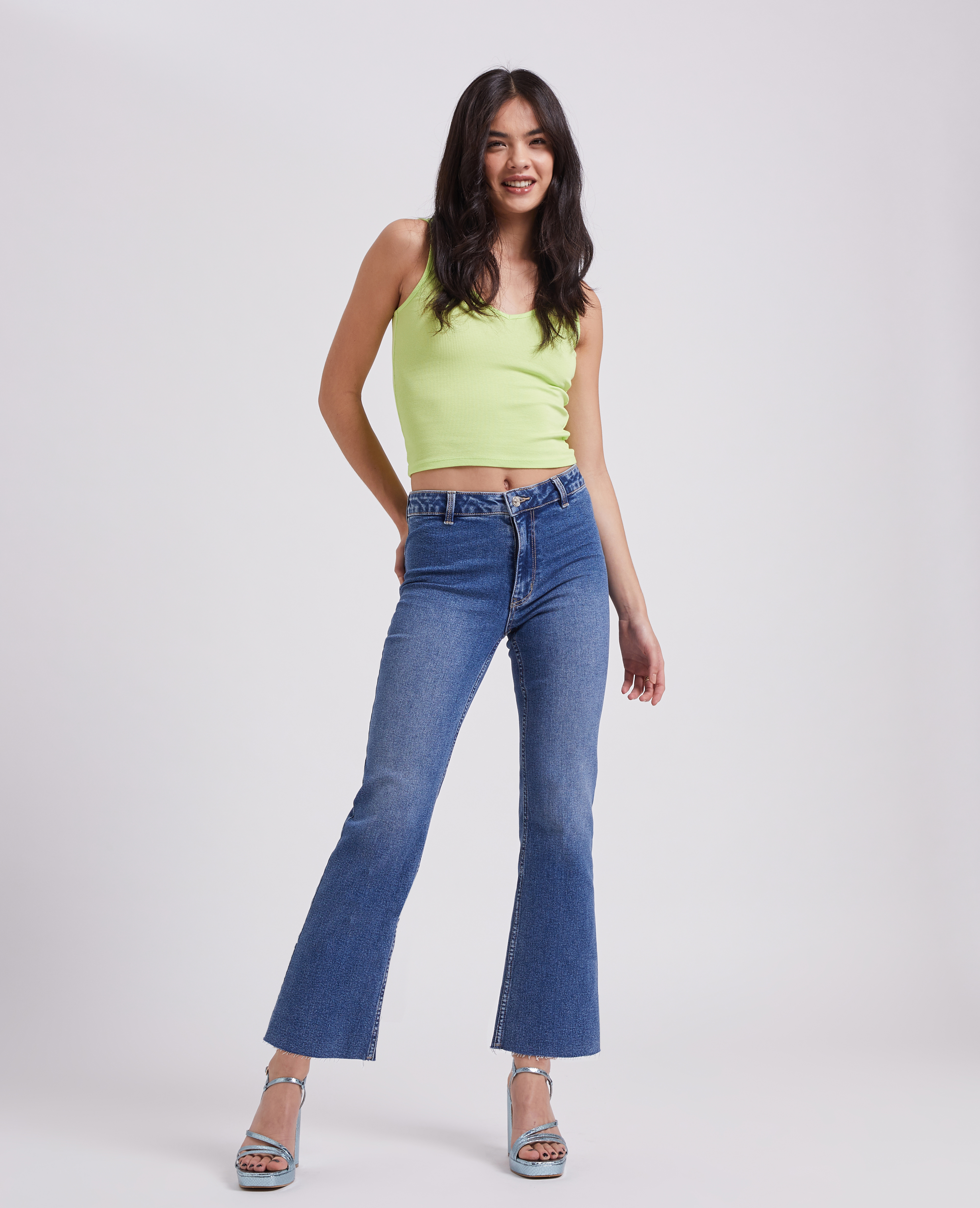 Jean flare taille haute raw cut bleu denim - Pimkie