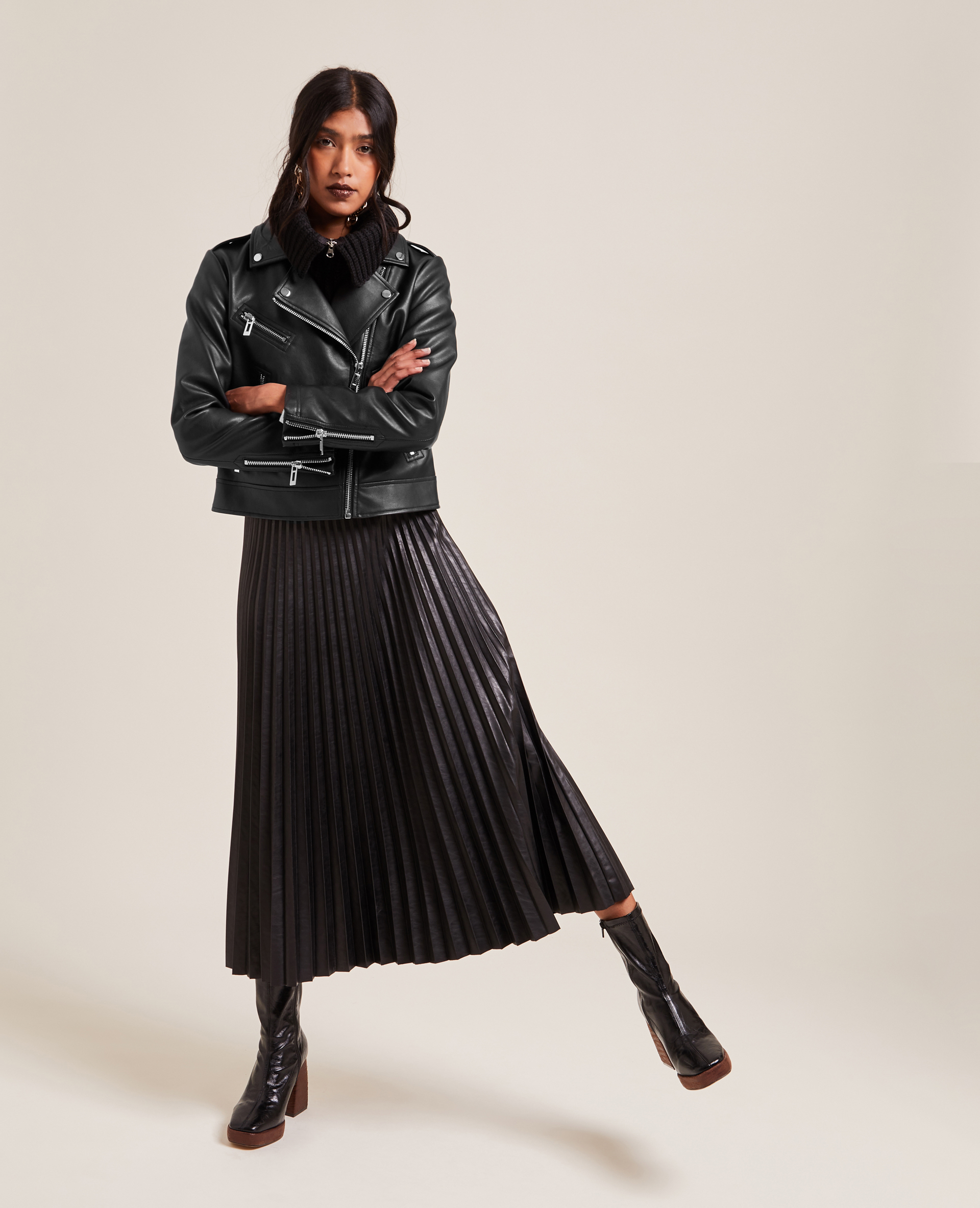 Blouson biker en simili cuir noir - Pimkie
