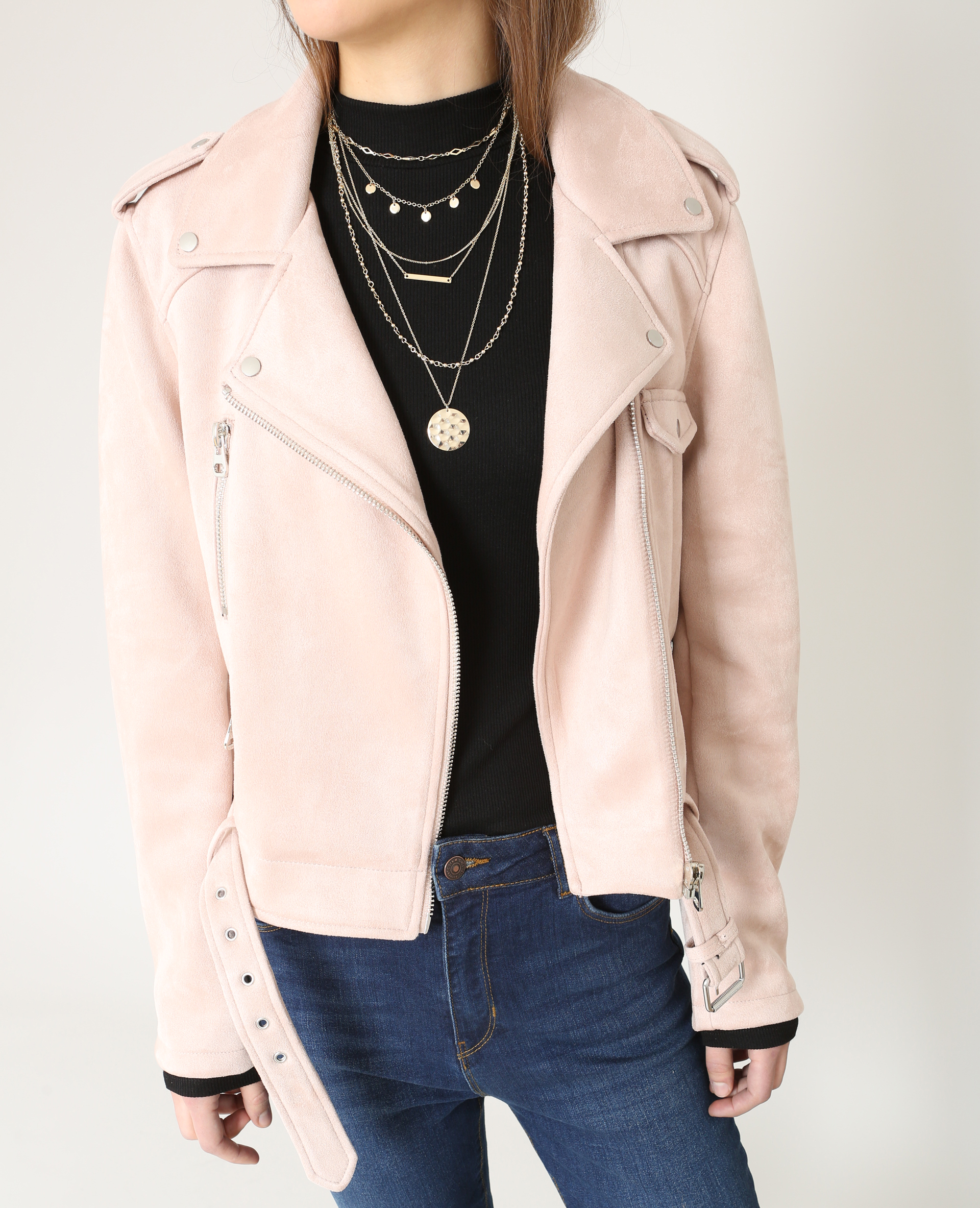 Veste suedine rose poudré shop