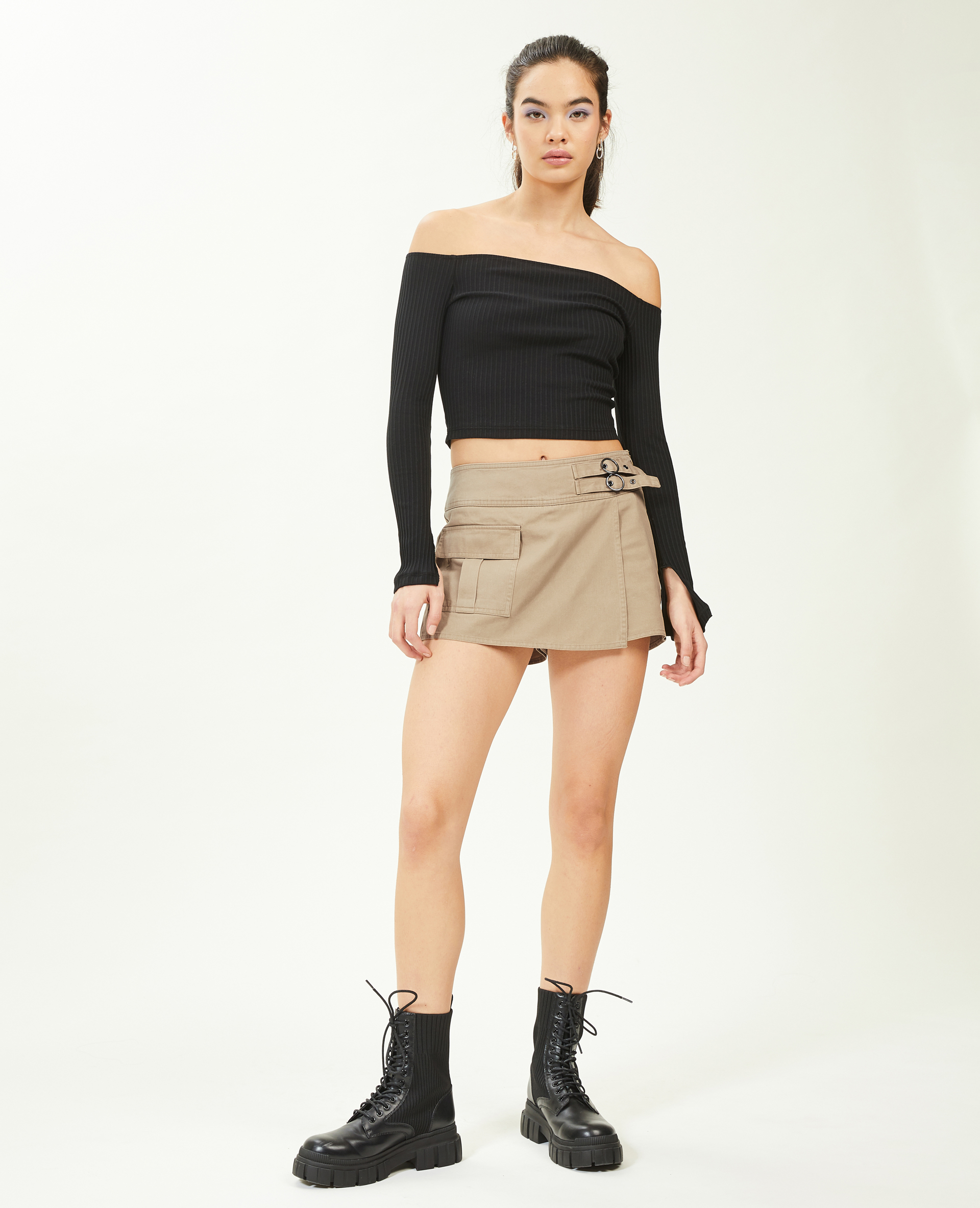 Jupe-short en toile camel - Pimkie