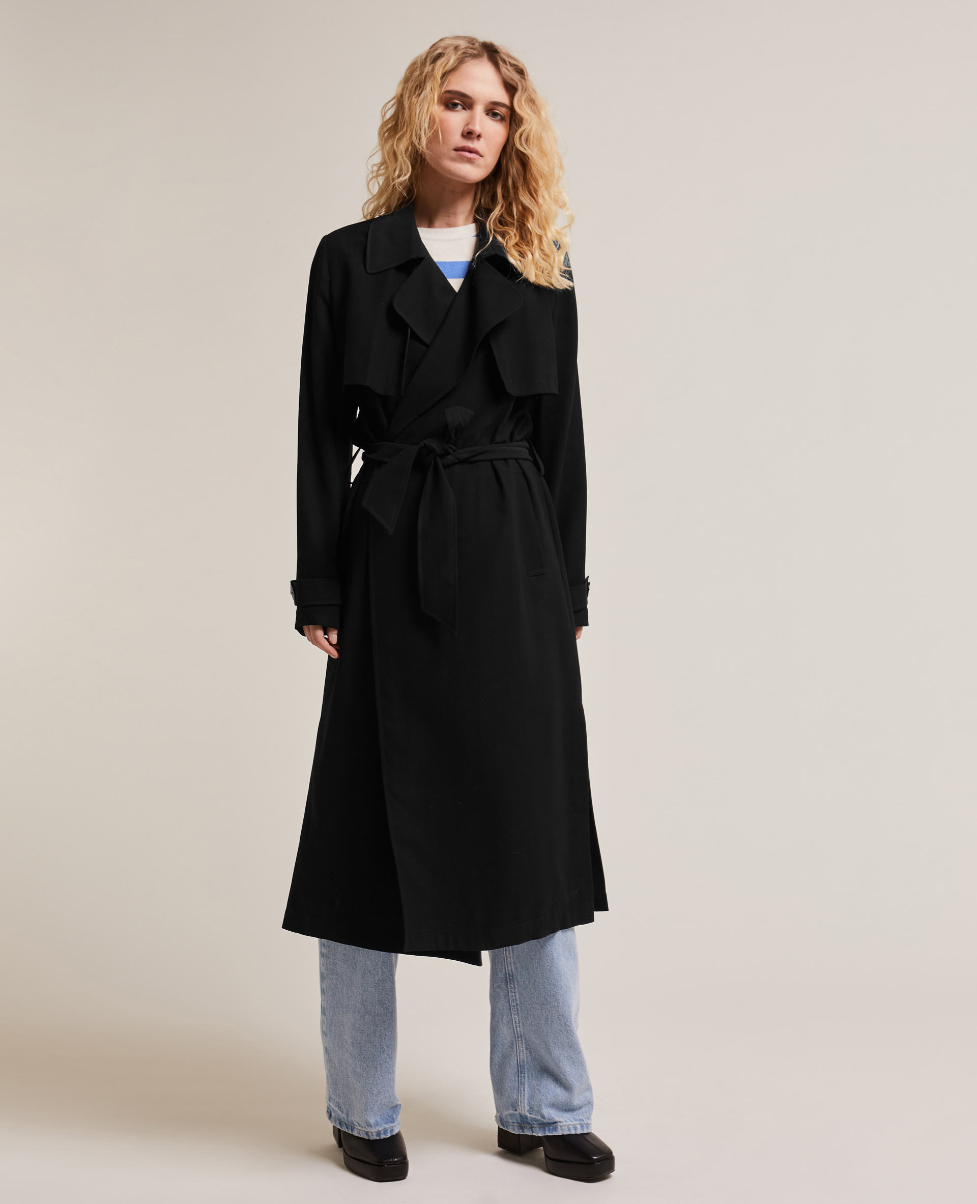 Trench long en tissu fluide noir - Pimkie