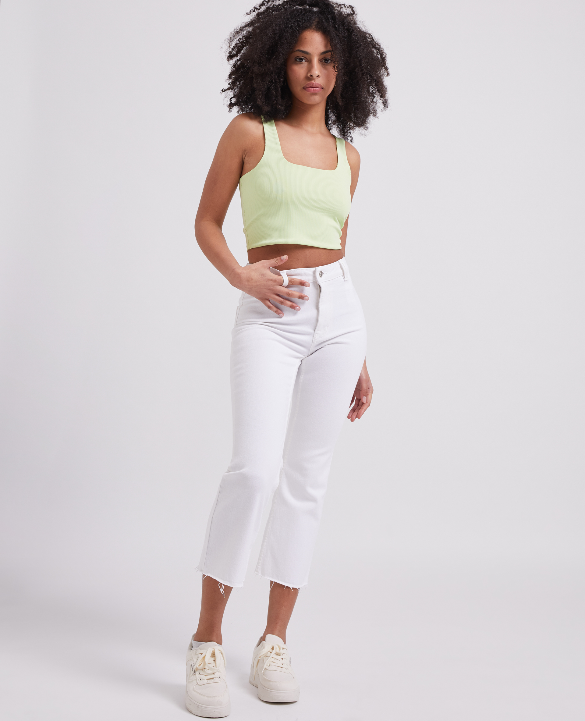 Jean flare taille haute raw cut blanc - Pimkie