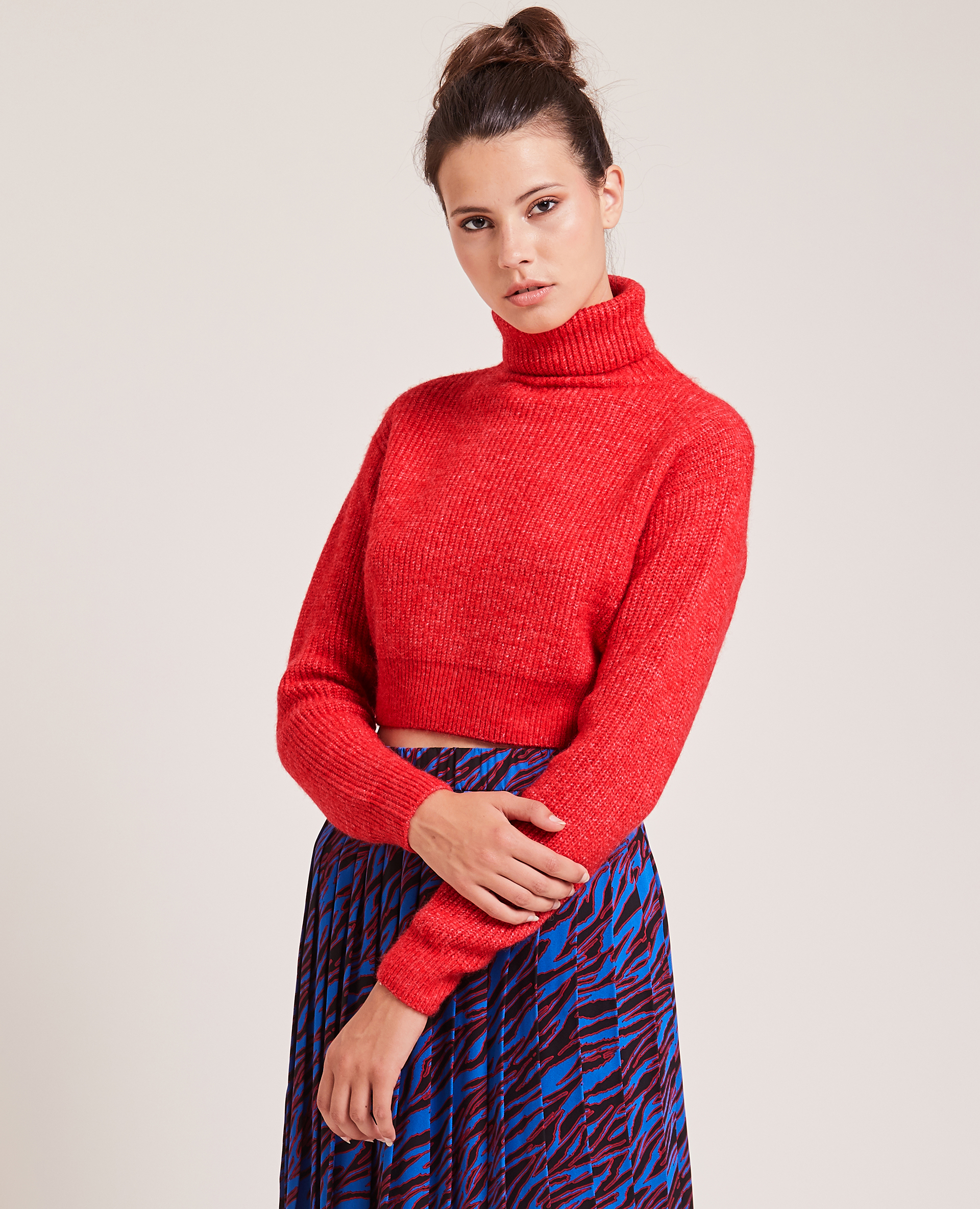 Pull cropped col roulé rouge - Pimkie