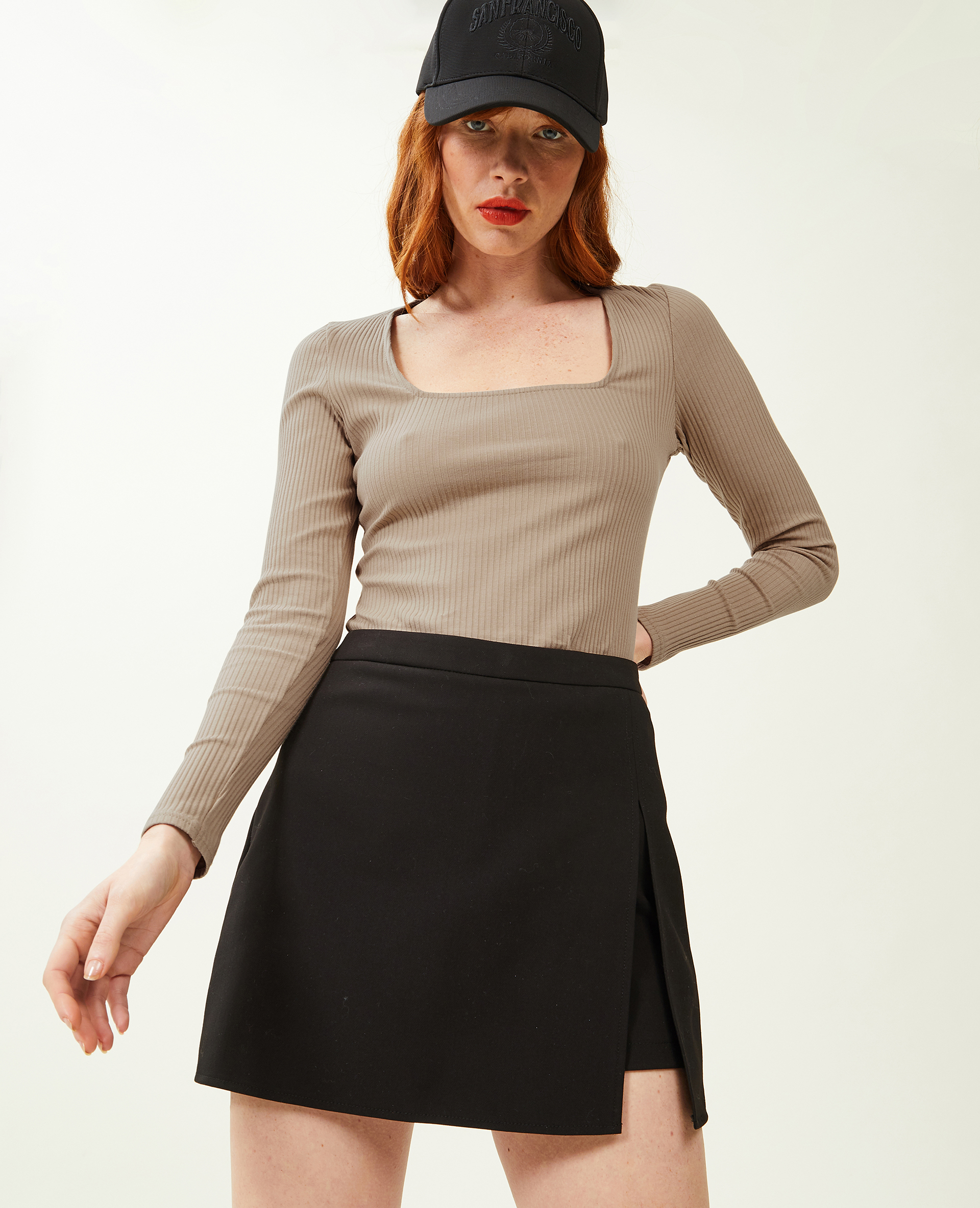 Top maille côtelée encolure carrée camel - Pimkie