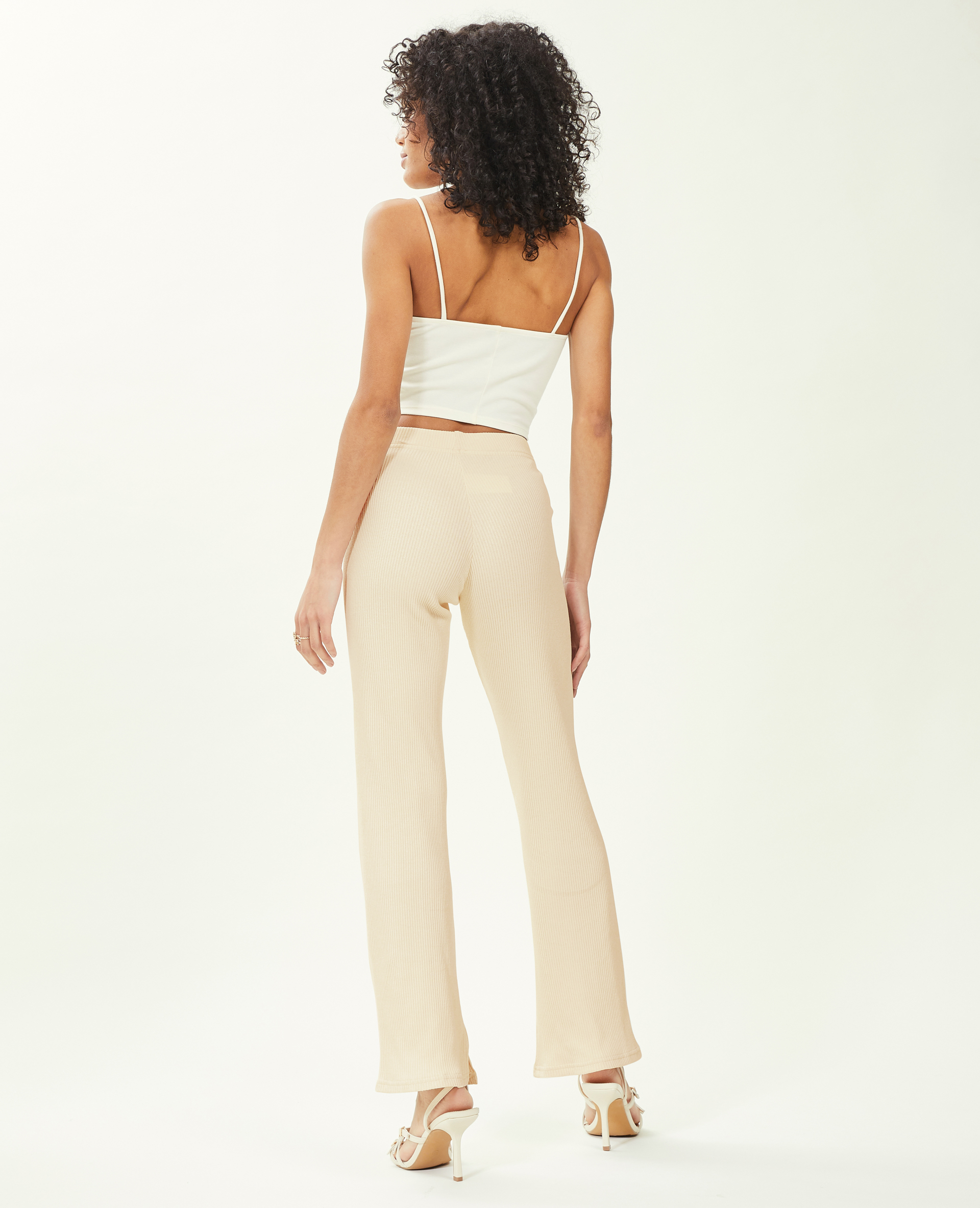 Pantalon flare en maille côtelée beige - Pimkie