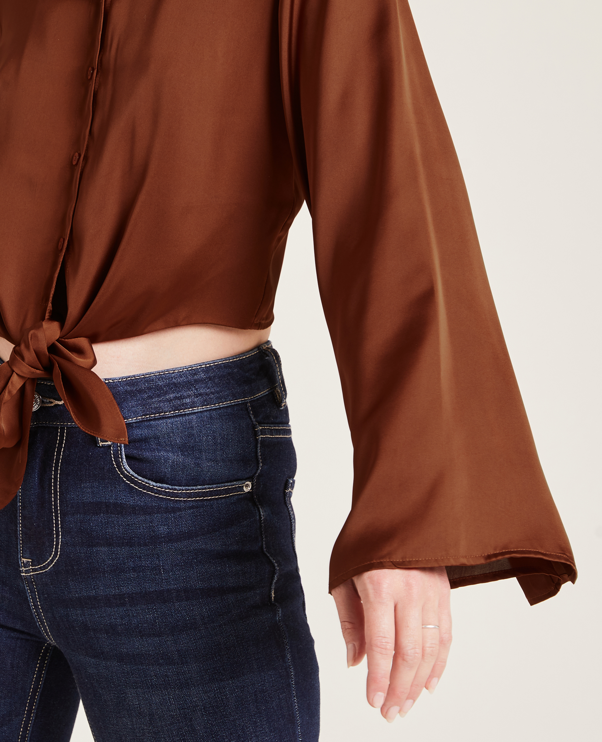 Chemise satinée à nouer orange - Pimkie