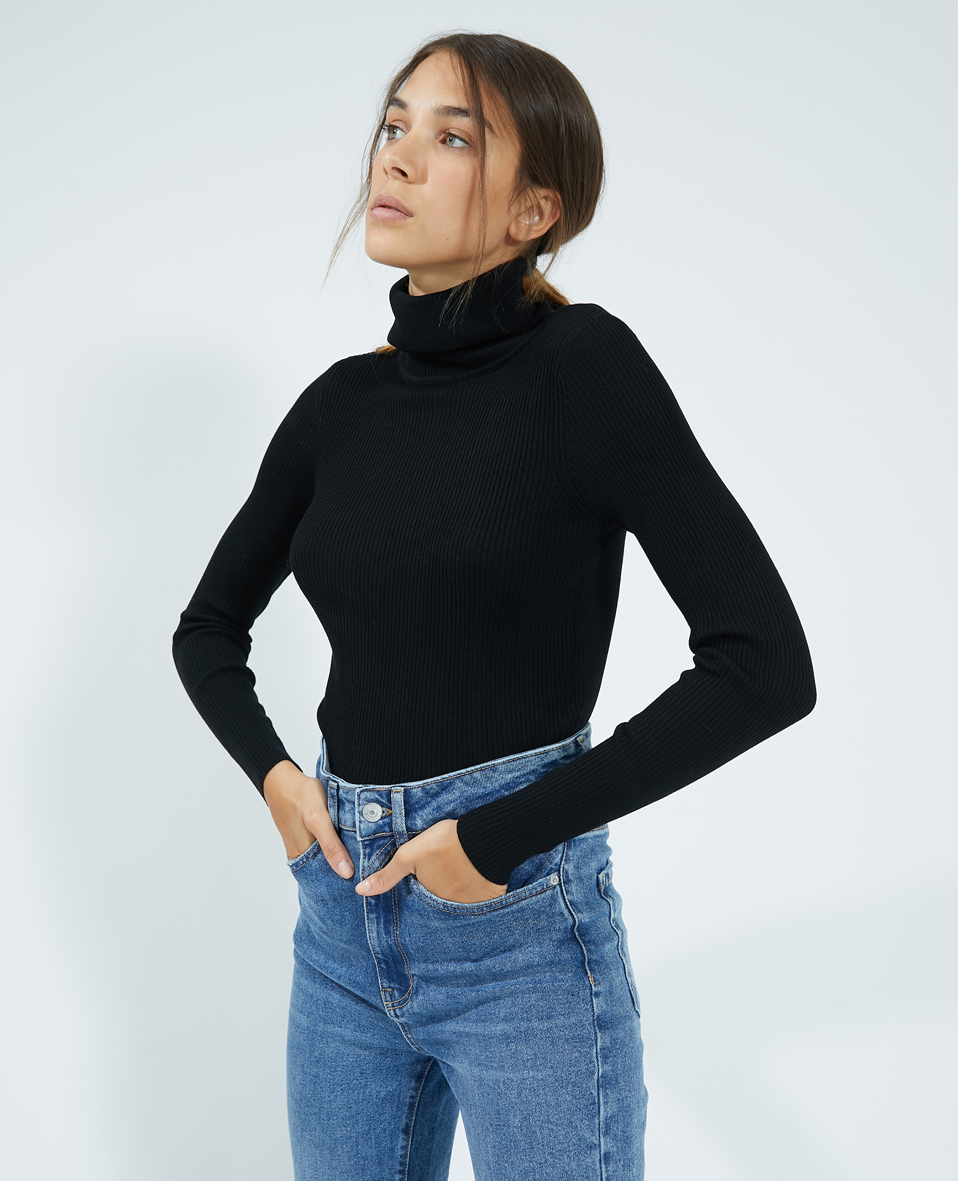 Pull col roulé cotelé clearance