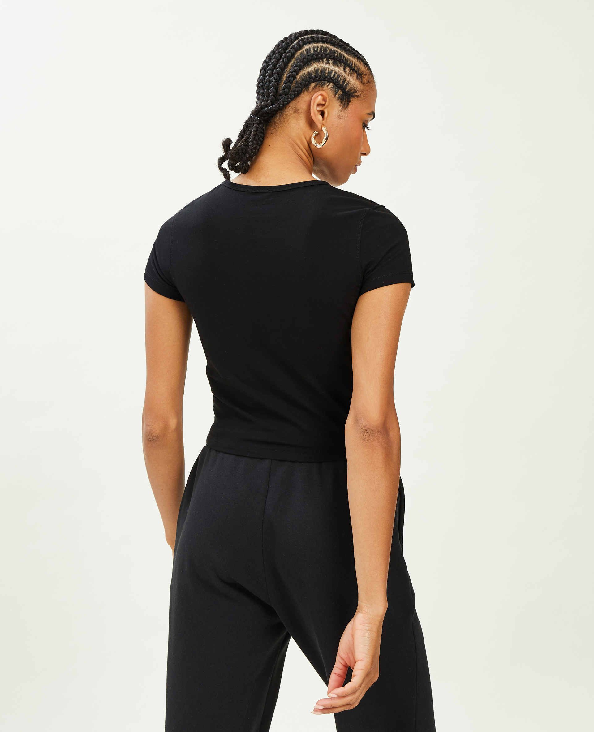 T-shirt court avec motif noir - Pimkie